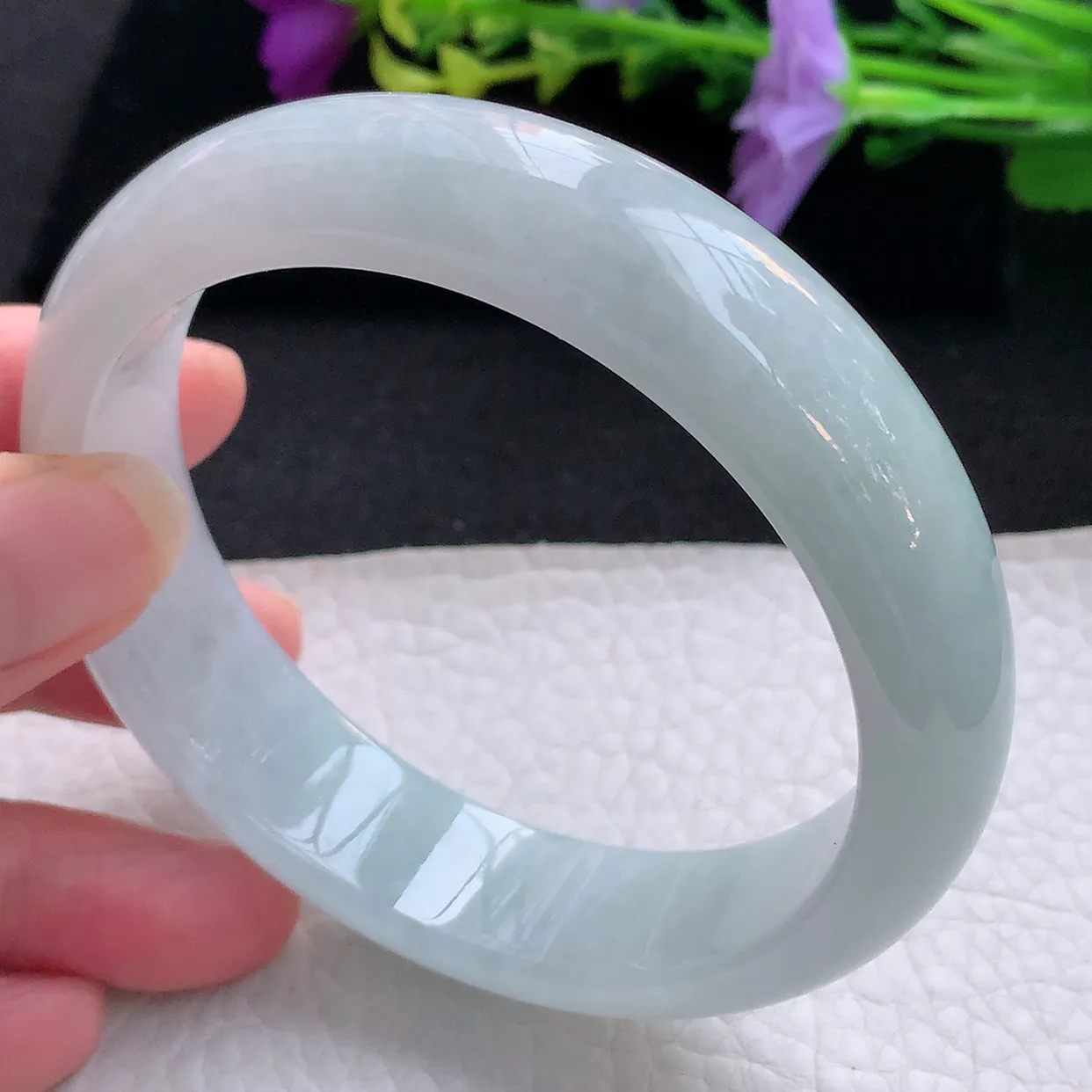 nr大圈口62*15.88.5轮胎平安镯 天然翡翠A货手镯淡绿加宽正圈玉镯子