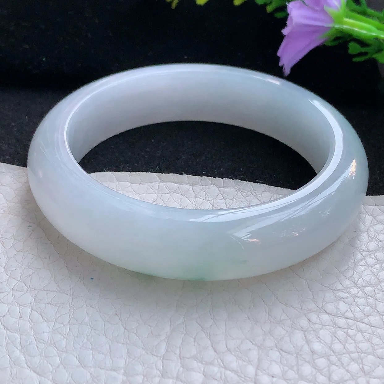 Jm实拍57*14.3*9.3平安镯 天然翡翠A货手镯冰飘花宽边正圈玉镯子