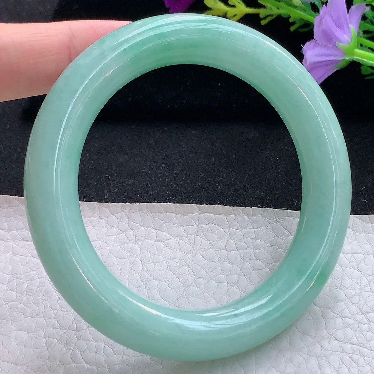 Jm实拍58*12.8*12圆镯天然翡翠A货手镯果绿玉镯子福镯圆条胖镯