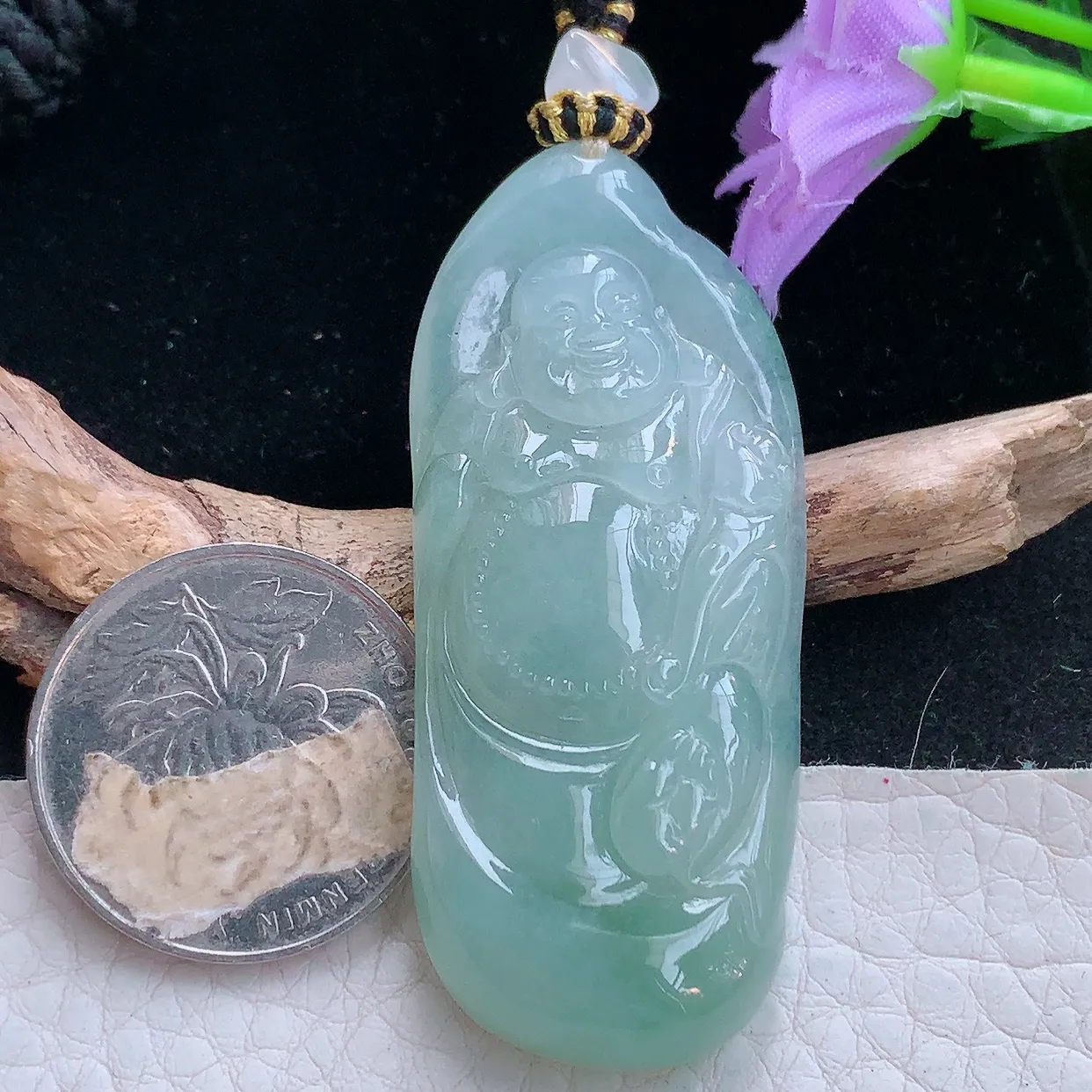 yl实拍55.8*24*8缅甸翡翠弥勒佛玉坠 站佛布袋佛项坠