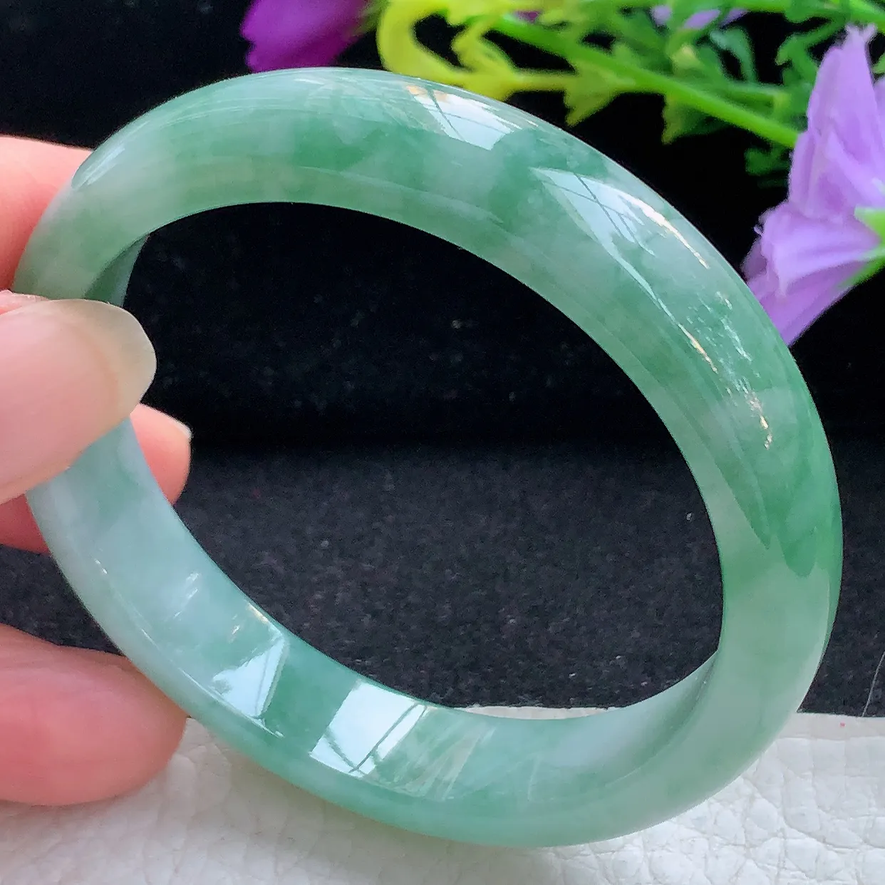 xh实拍53*11.8*6.8平安镯 天然翡翠A货手镯油绿正圈镯 宽边玉镯