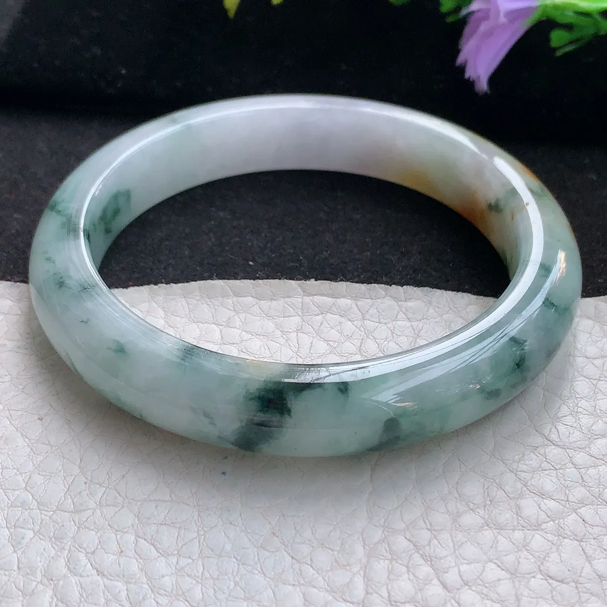 ss大圈口60*11.8*8.8平字镯 天然翡翠A货手镯三彩黄翡飘花宽边正圈平安镯