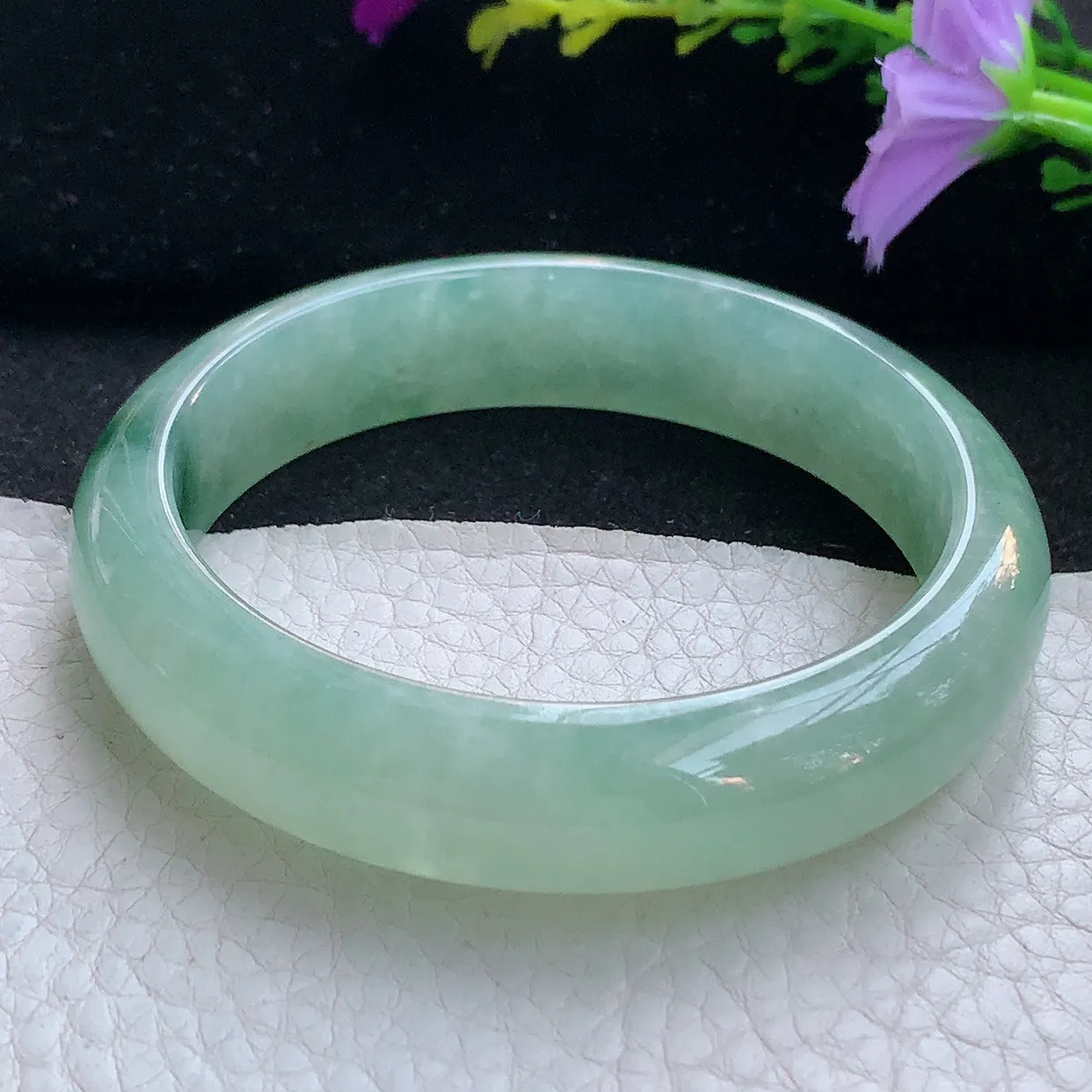 xh实拍57*13.8*7.8平安镯 天然翡翠A货手镯冰透正圈宽边玉镯