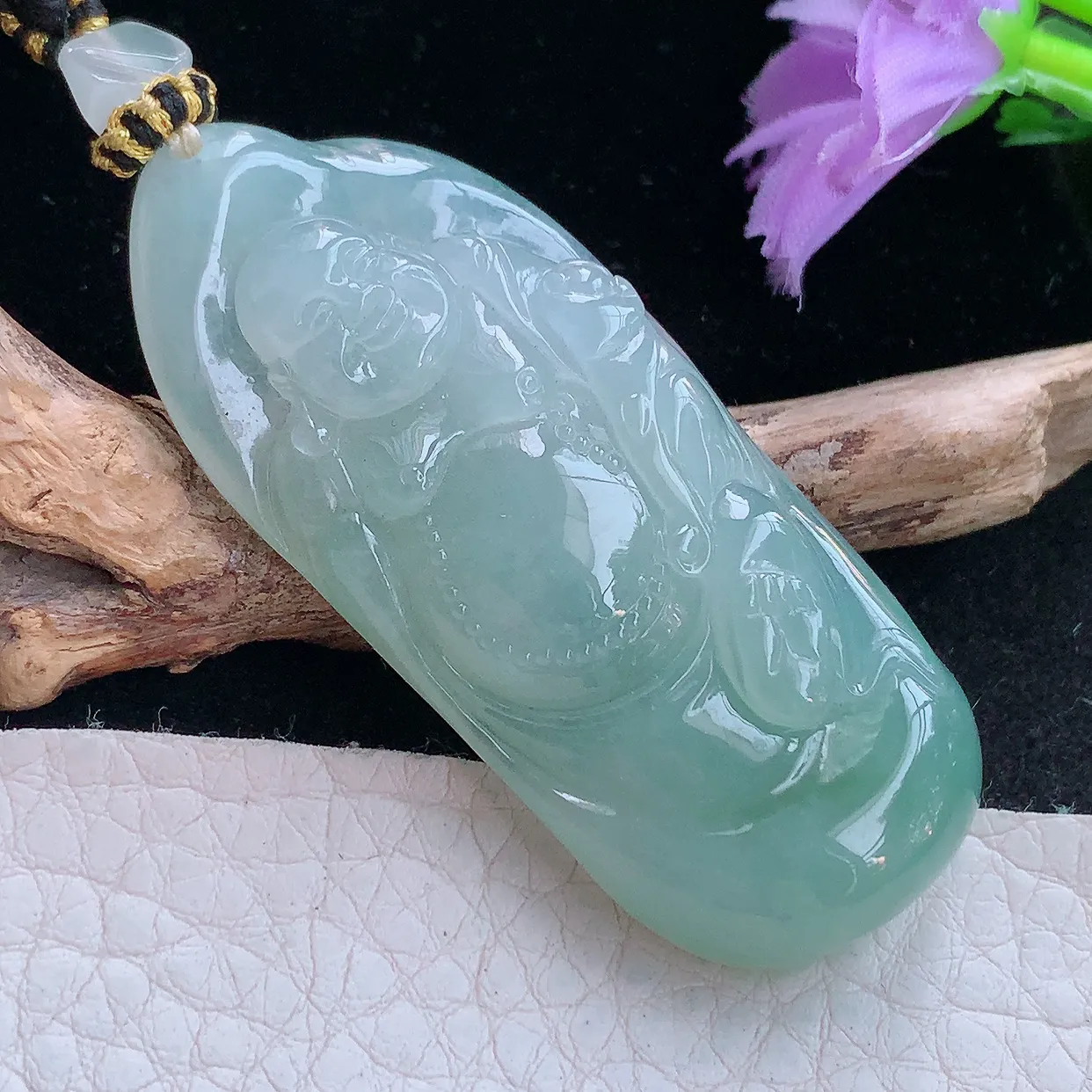 yl实拍55.8*24*8缅甸翡翠弥勒佛玉坠 站佛布袋佛项坠