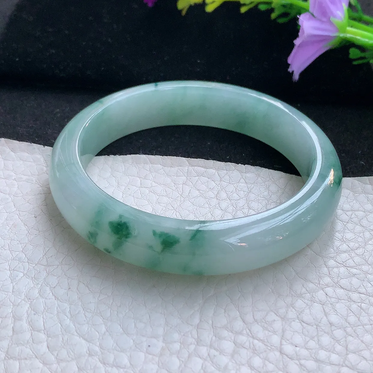 xh实拍55*12.2*8平安镯 天然缅甸翡翠手镯冰飘花玉镯