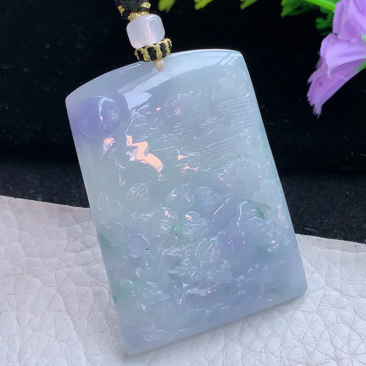 yl实拍50.5*36.8*5.6缅甸翡翠紫罗兰山水牌玉坠