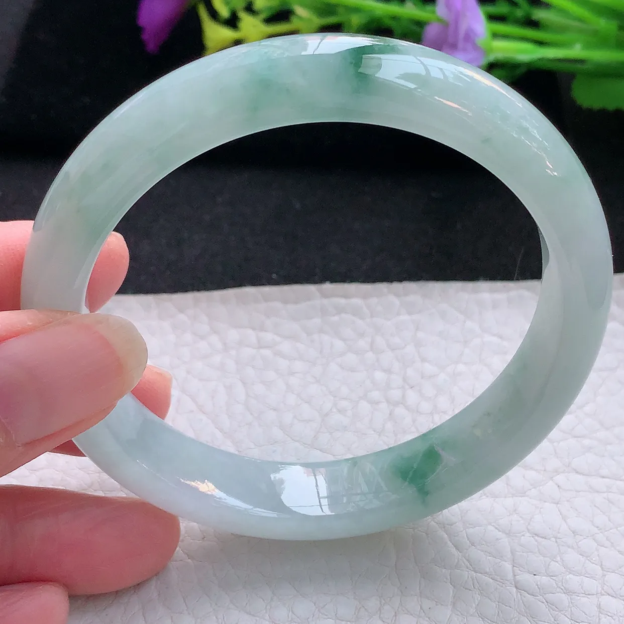 nr大圈口60*12.2*8平安镯 天然翡翠A货手镯飘花宽边正圈玉镯子