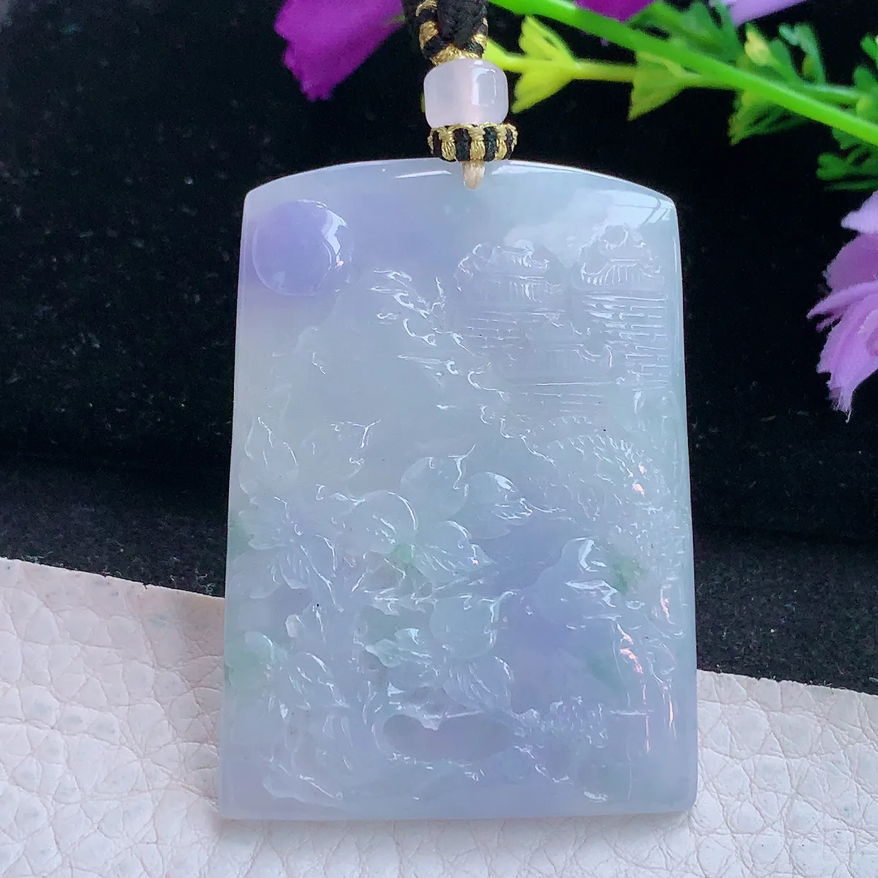 yl实拍50.5*36.8*5.6缅甸翡翠紫罗兰山水牌玉坠