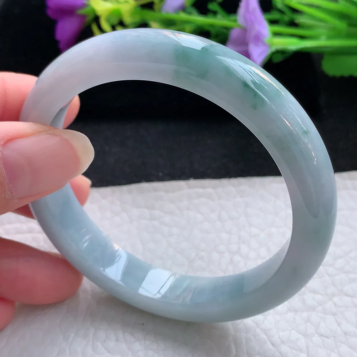 xx实拍56.6*11.5*8平安镯 天然翡翠A货手镯冰润飘花宽边正圈玉镯子