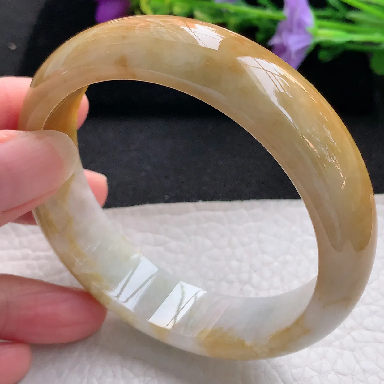 ss大圈口60*16.5*7.8轮胎镯 天然翡翠A货手镯黄翡宽边正圈平安镯