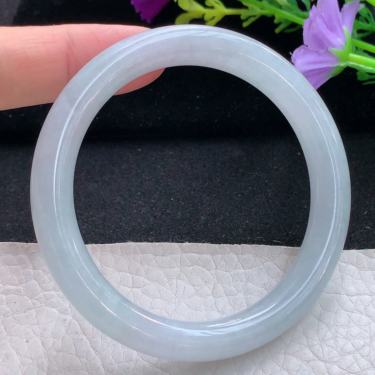 xx实拍56*9*8.5圆条镯 缅甸翡翠A货手镯冰润白月光美人镯玉镯子叮当镯