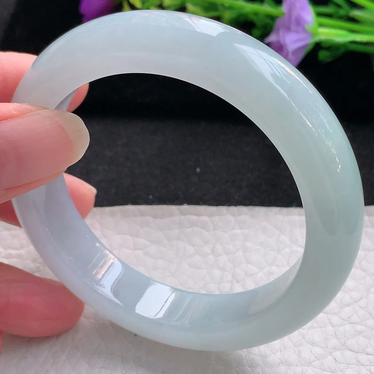 fx实拍55*12.8*9.2平安镯 天然翡翠A货手镯白润白月光宽边正圈玉镯子