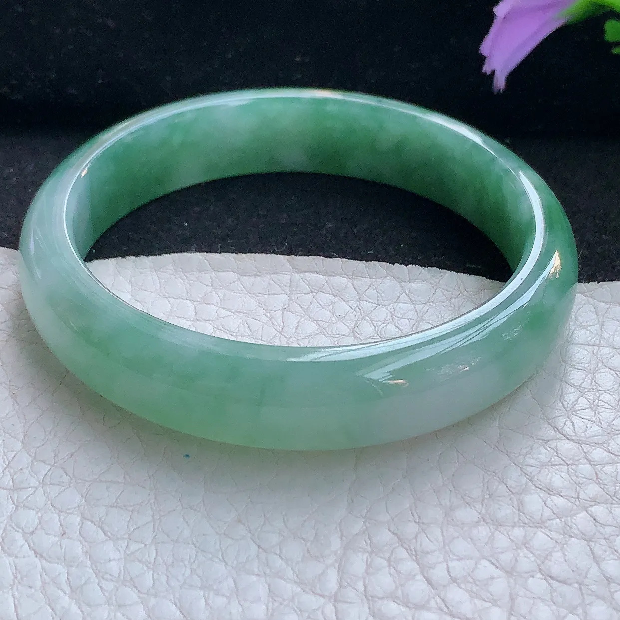 xh实拍53*11.8*6.8平安镯 天然翡翠A货手镯油绿正圈镯 宽边玉镯