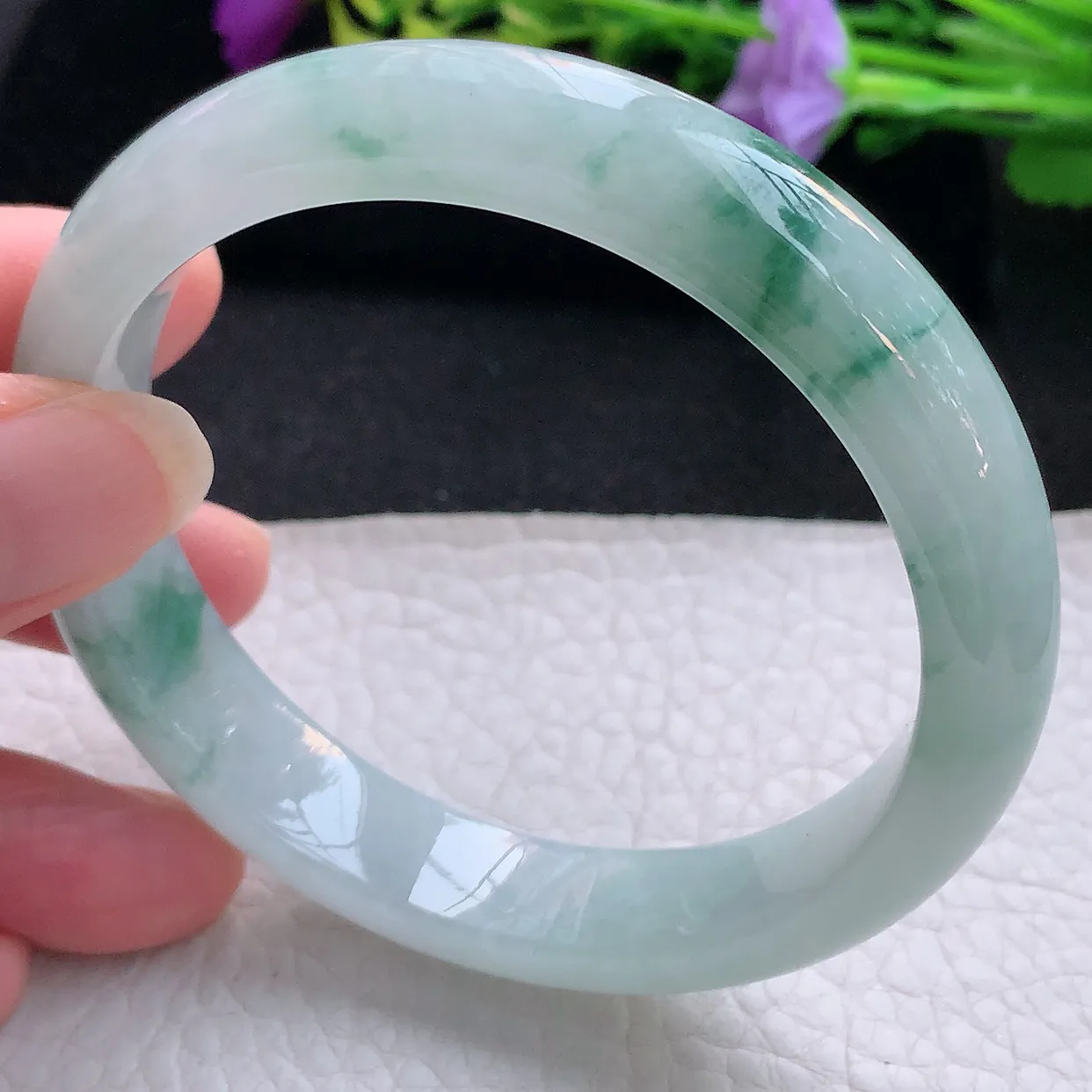 nr大圈口60*12.2*8平安镯 天然翡翠A货手镯飘花宽边正圈玉镯子