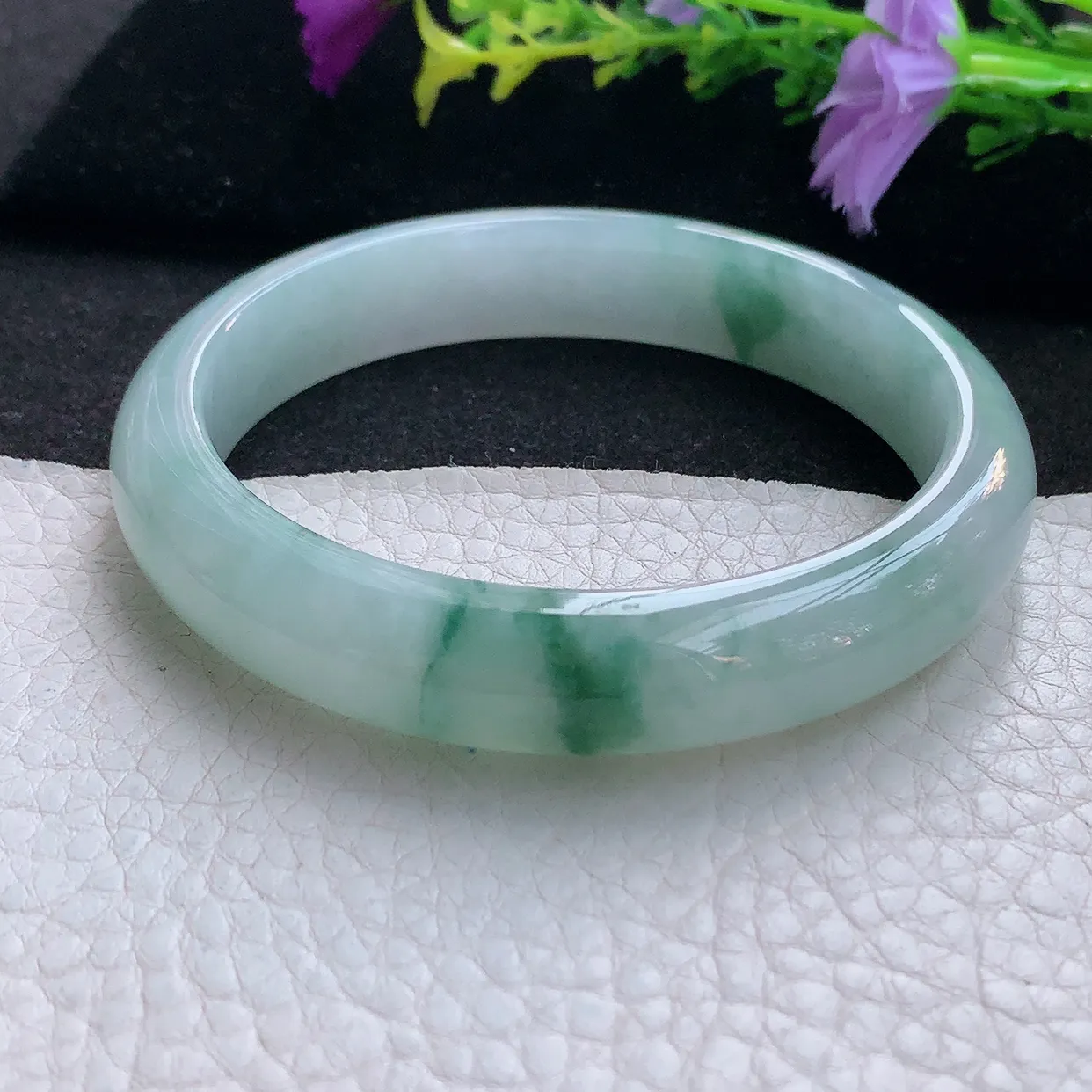 nr大圈口60*12.2*8平安镯 天然翡翠A货手镯飘花宽边正圈玉镯子