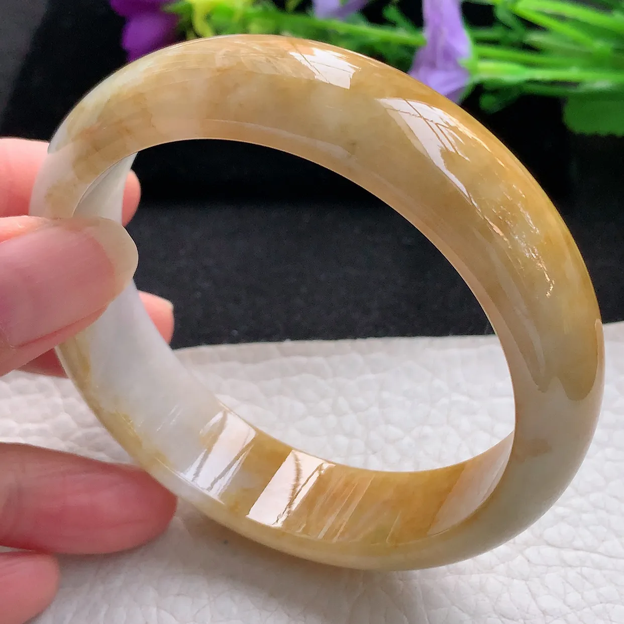 ss大圈口60*16.5*7.8轮胎镯 天然翡翠A货手镯黄翡宽边正圈平安镯