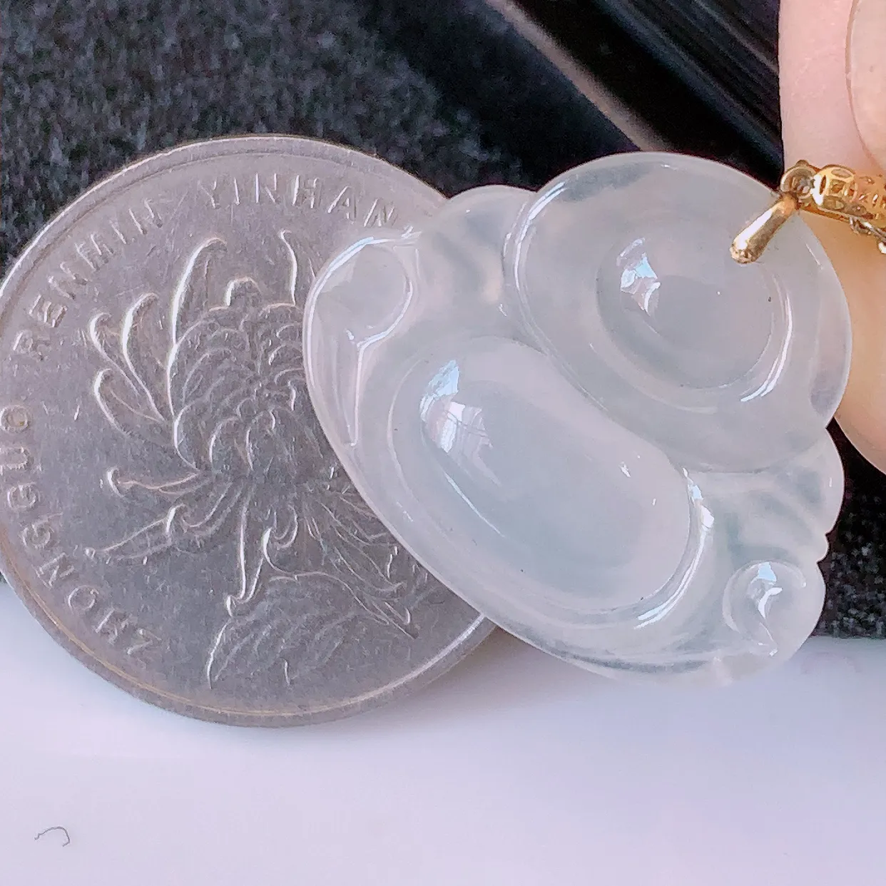 18K金镶嵌冰种翡翠佛公吊坠，玉笑佛，饱满，开脸喜庆，品佳品，配戴优雅迷人！#1.26