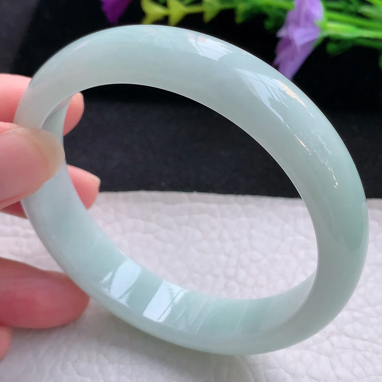 nr大圈口60*13.8*7.5平安镯 天然翡翠A货手镯淡绿宽边正圈玉镯子