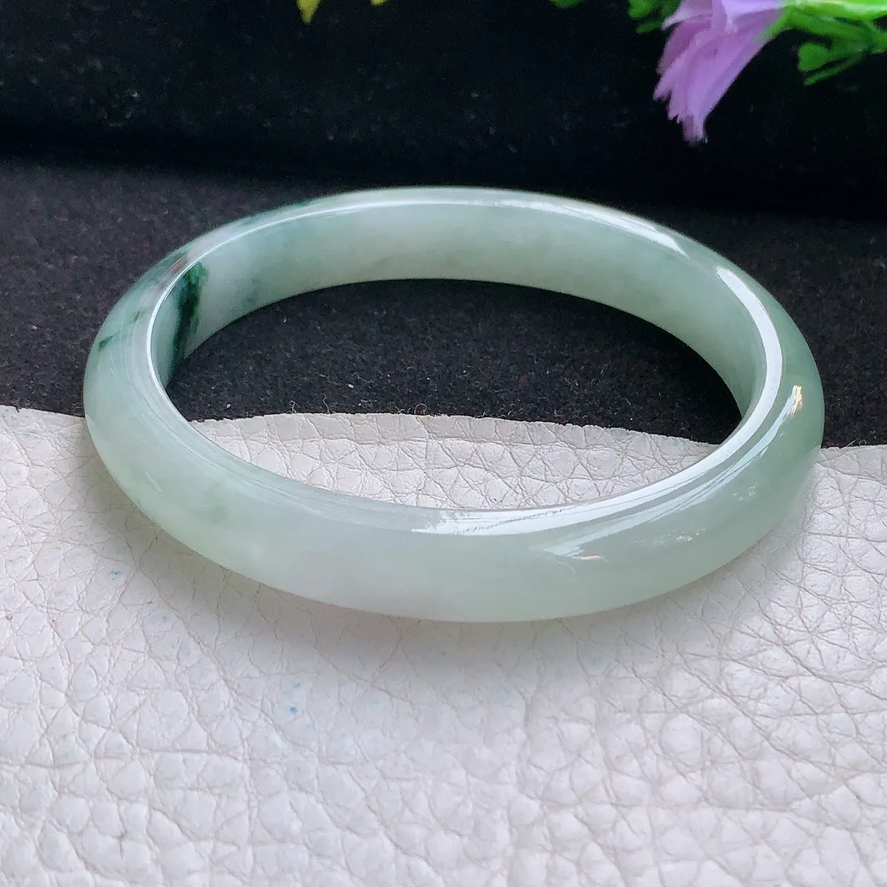 Z实拍54*46.5*9*7贵妃镯 天然翡翠A货手镯冰飘花宽边椭圆玉镯子