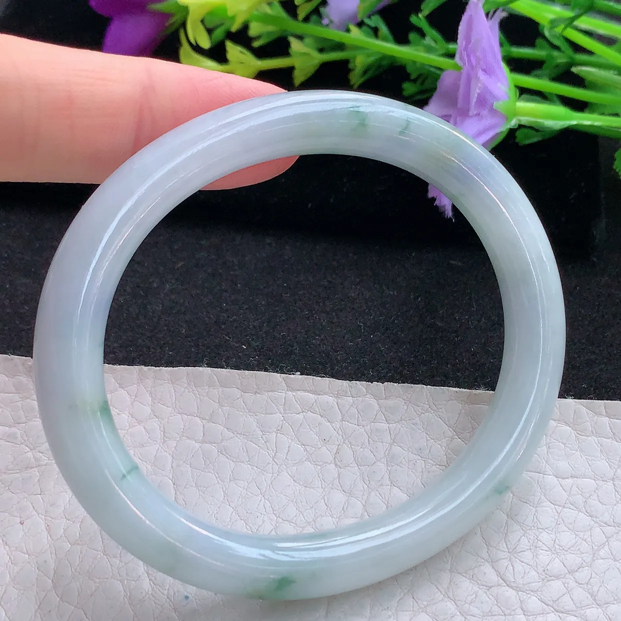 Ee贵妃镯55*48*7.8圆条镯 天然翡翠A货手镯飘花小圈口玉镯子美人镯