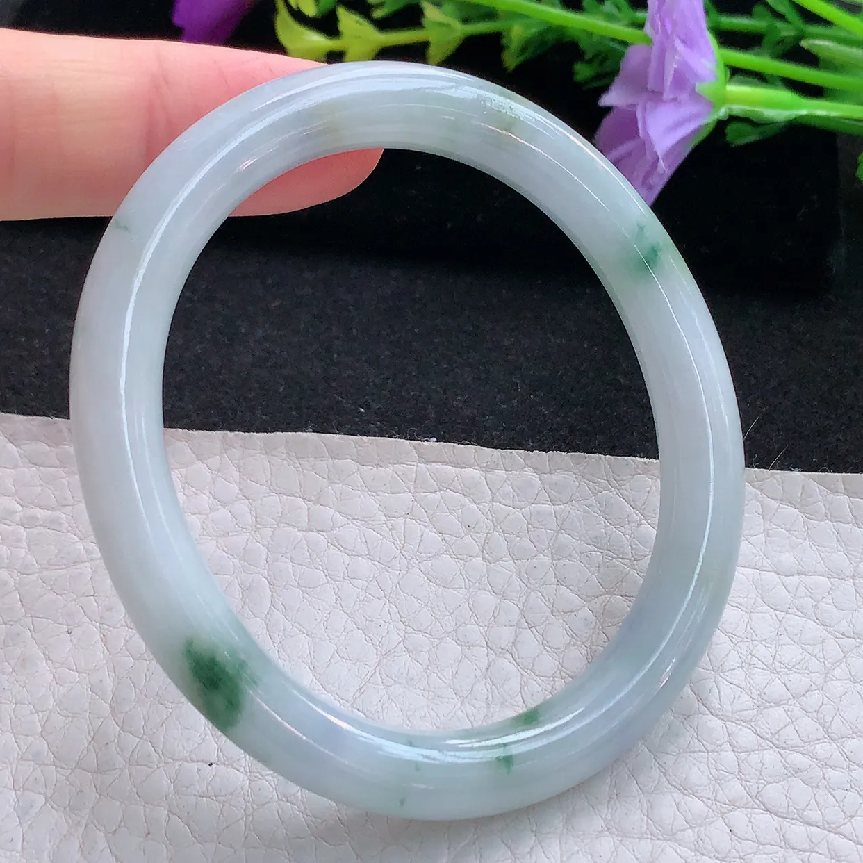 Ee贵妃镯55*48*7.8圆条镯 天然翡翠A货手镯飘花小圈口玉镯子美人镯