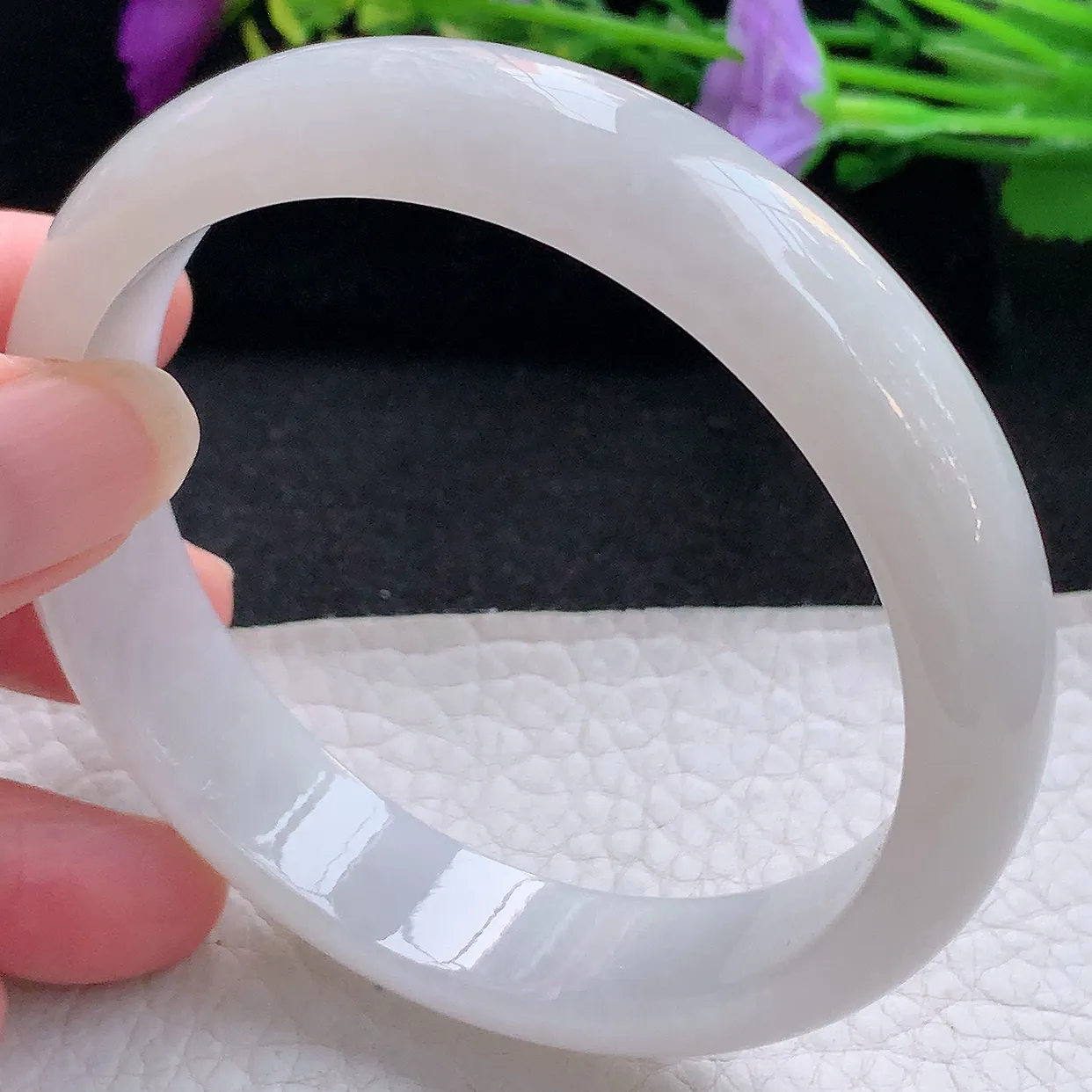 nr大圈口62*13.8*7.5平安镯 天然缅甸翡翠手镯水润宽边白色正圈玉镯子