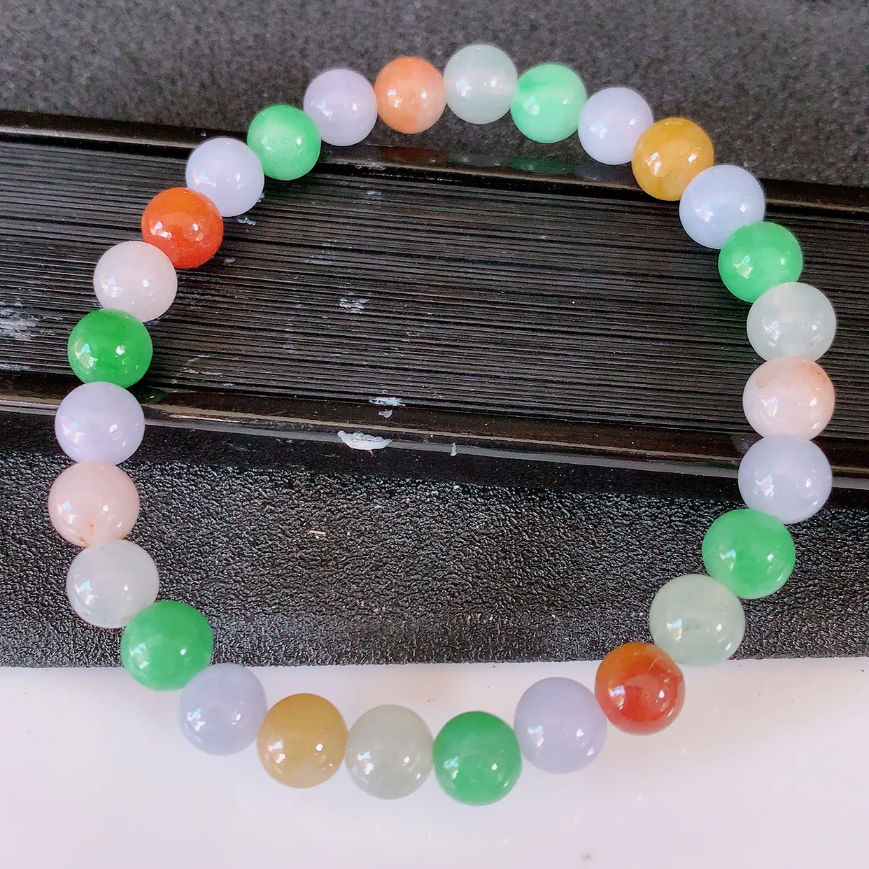 自然光实拍，冰润多宝翡翠手链，多彩翡翠手串，颜色丰富，料子细腻，高档大气，自戴送礼佳品！#46.26