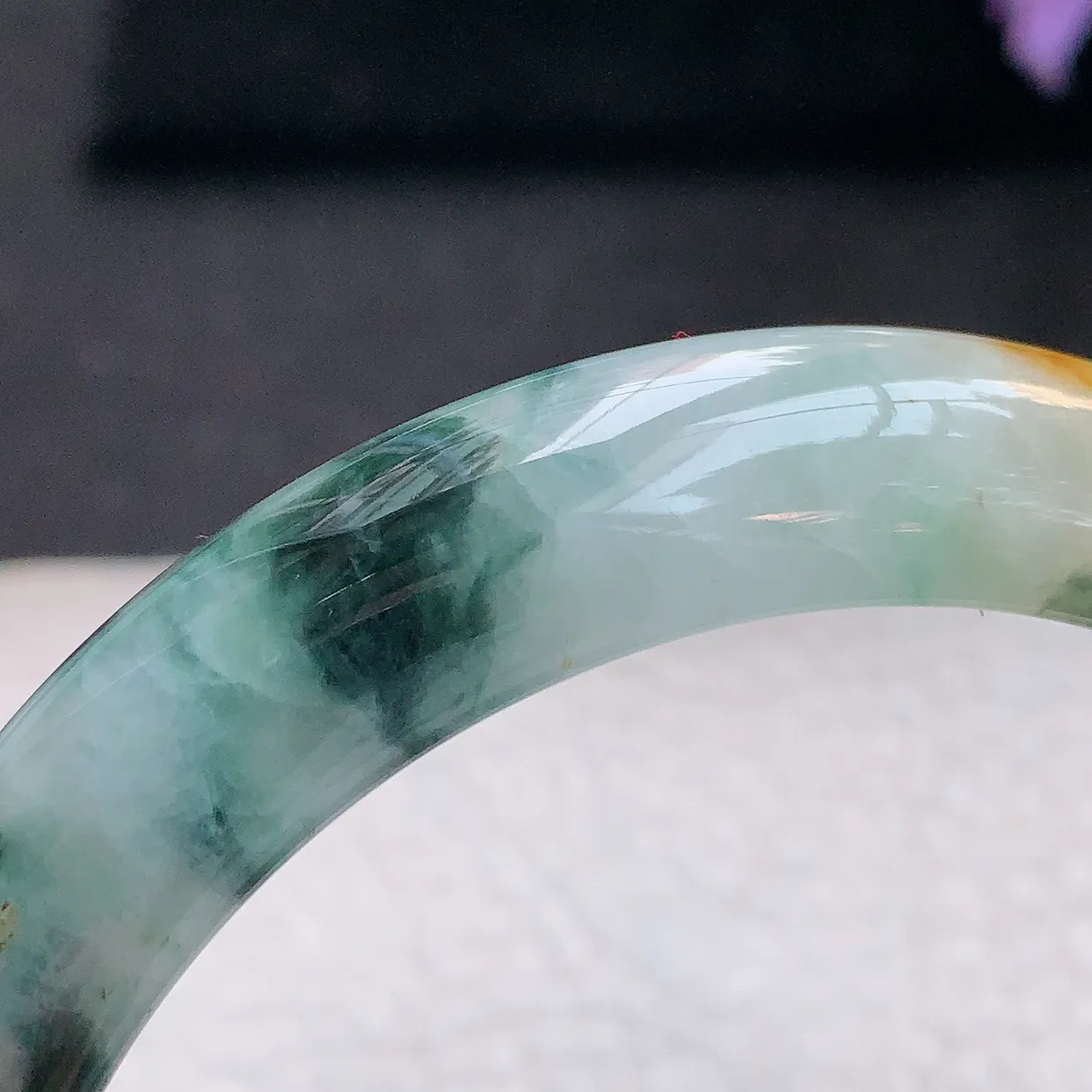 ss大圈口60*11.8*8.8平字镯 天然翡翠A货手镯三彩黄翡飘花宽边正圈平安镯