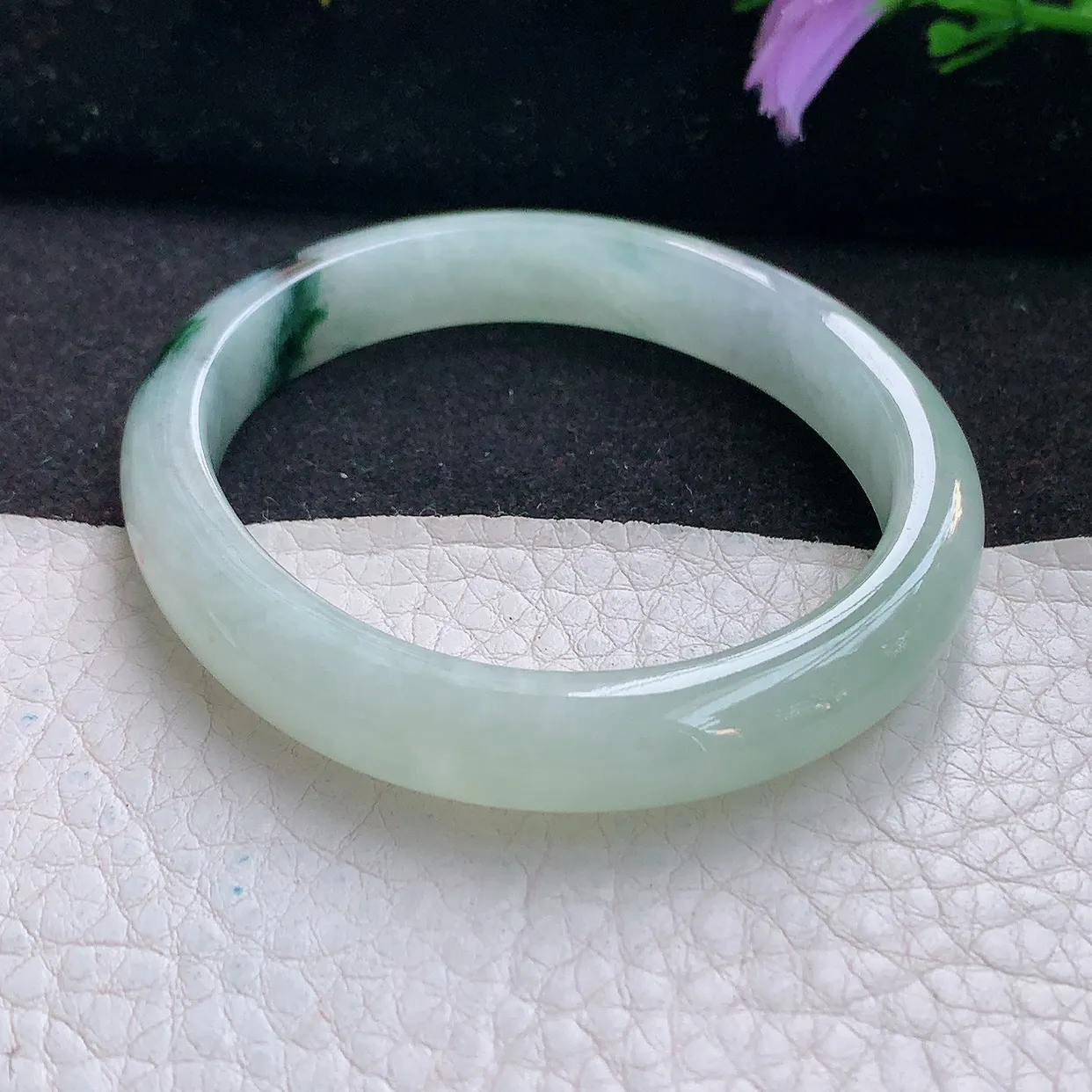 Z实拍54*46.5*9*7贵妃镯 天然翡翠A货手镯冰飘花宽边椭圆玉镯子