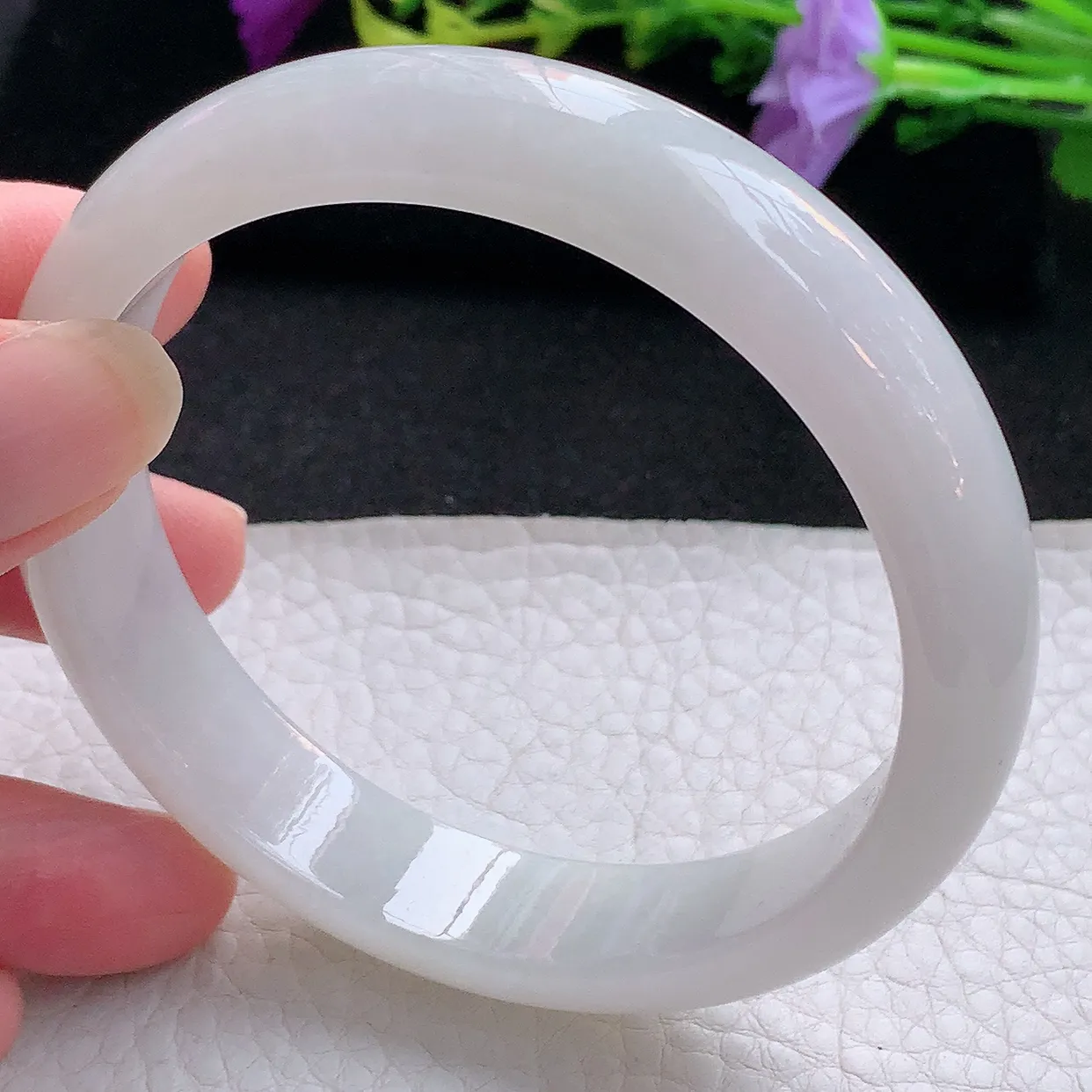 nr大圈口62*13.8*7.5平安镯 天然缅甸翡翠手镯水润宽边白色正圈玉镯子