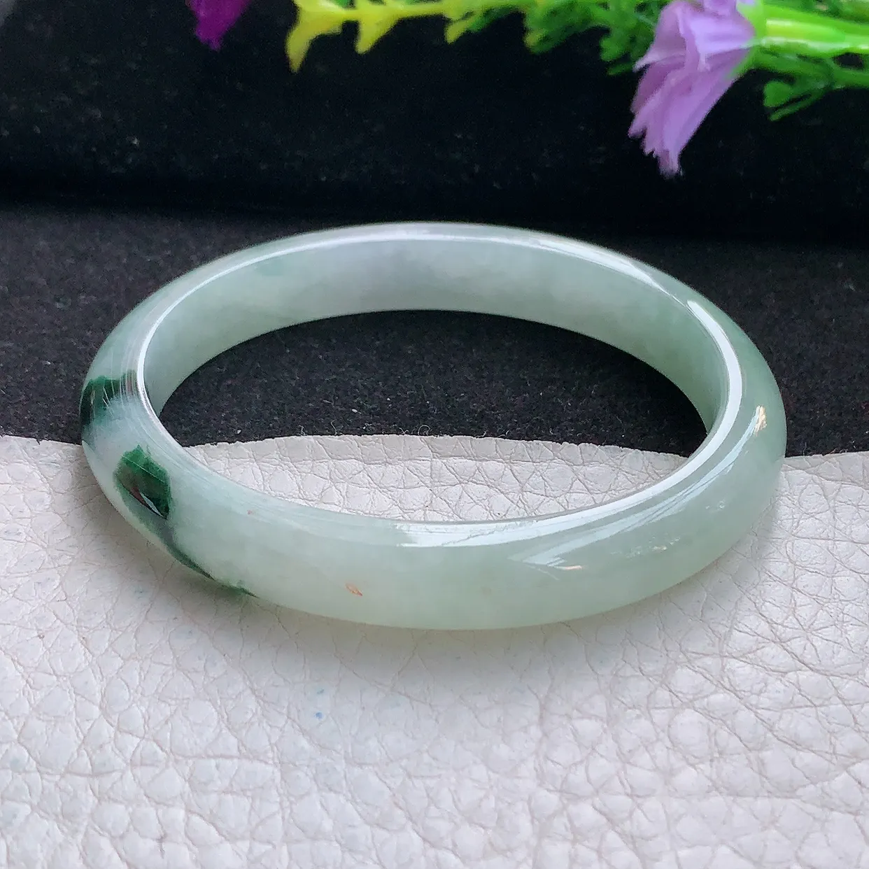 Z实拍54*46.5*9*7贵妃镯 天然翡翠A货手镯冰飘花宽边椭圆玉镯子