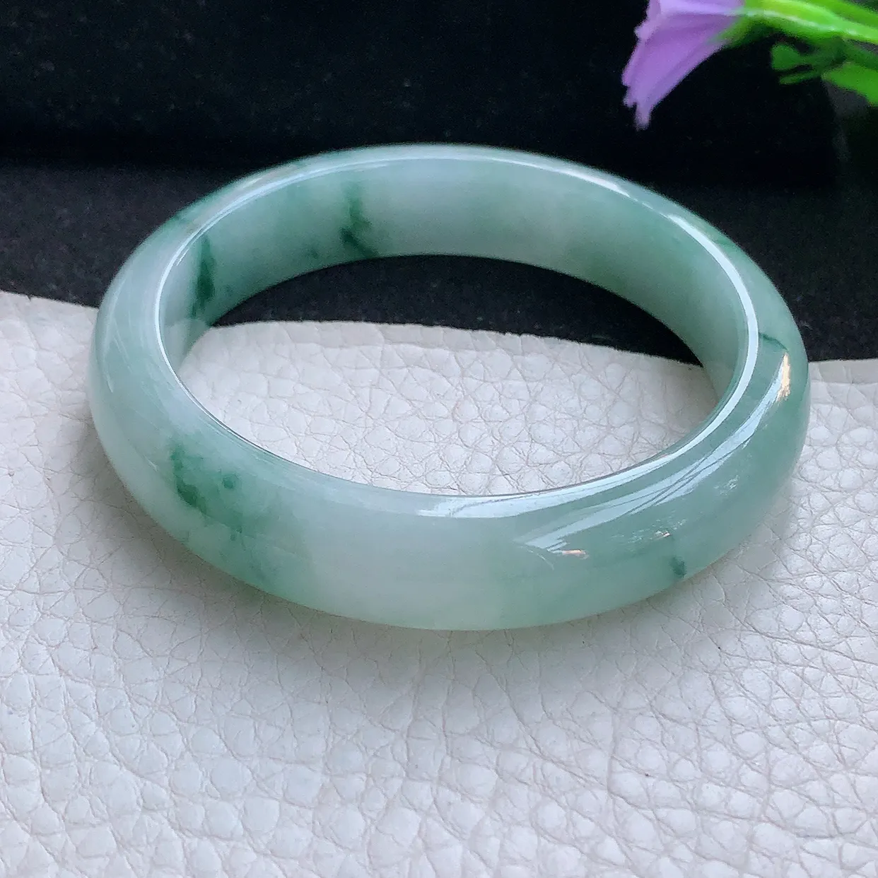 xh实拍55*12.2*8平安镯 天然缅甸翡翠手镯冰飘花玉镯