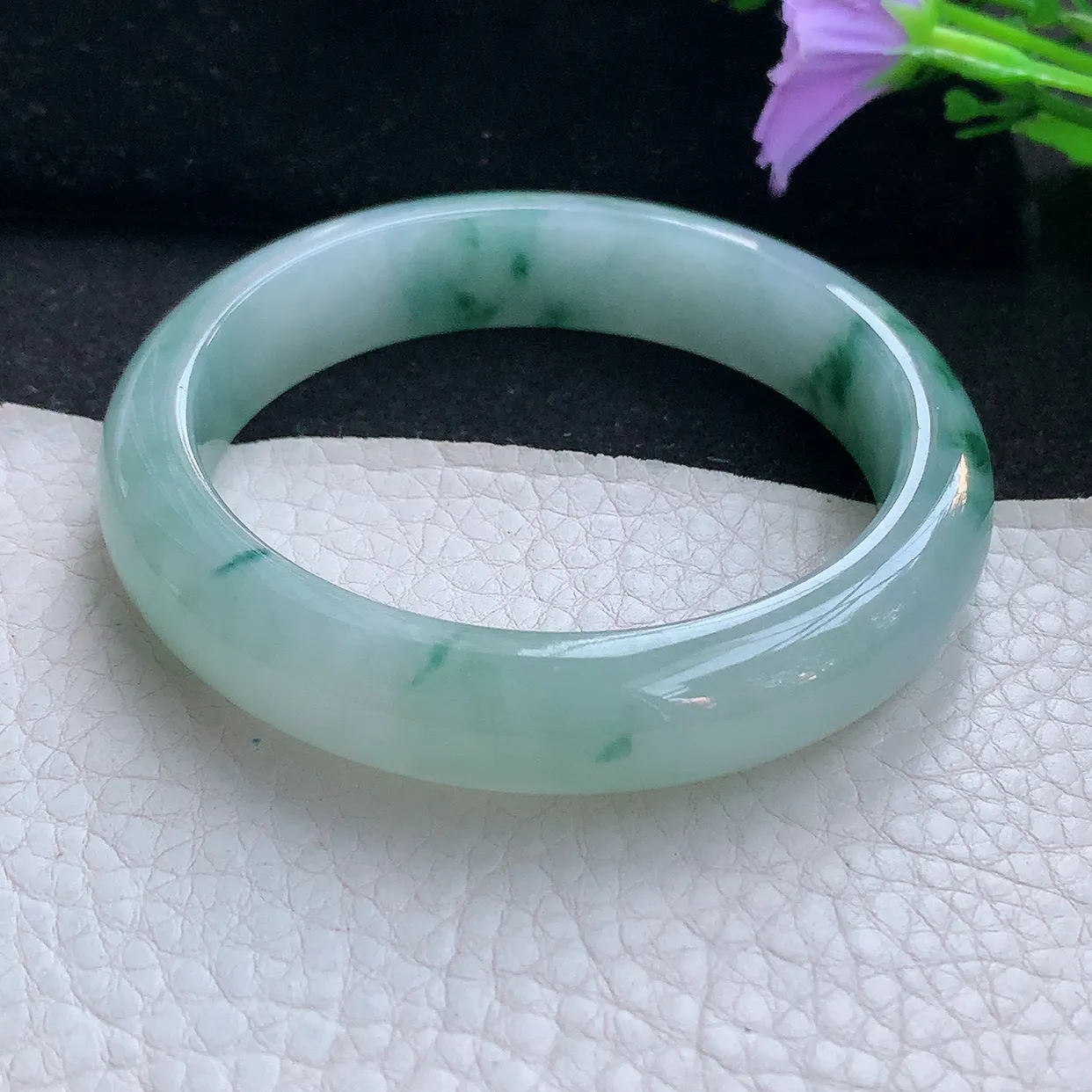 xh实拍55*12.2*8平安镯 天然缅甸翡翠手镯冰飘花玉镯