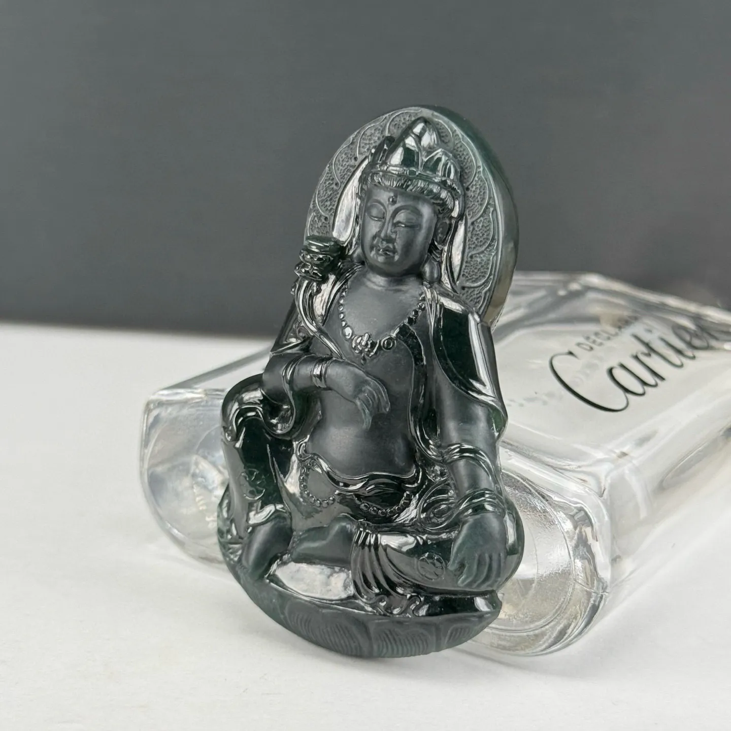 精品墨翠观音 种好色正 黑度足 打灯通透  尺寸60