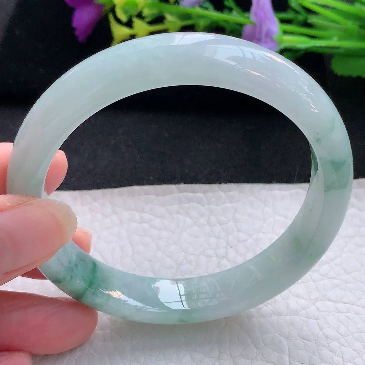 nr大圈口60*12.2*8平安镯 天然翡翠A货手镯飘花宽边正圈玉镯子