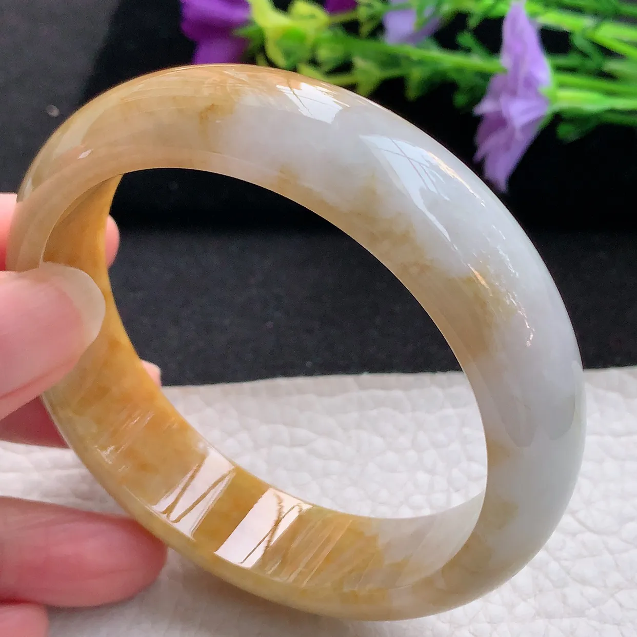 ss大圈口60*16.5*7.8轮胎镯 天然翡翠A货手镯黄翡宽边正圈平安镯