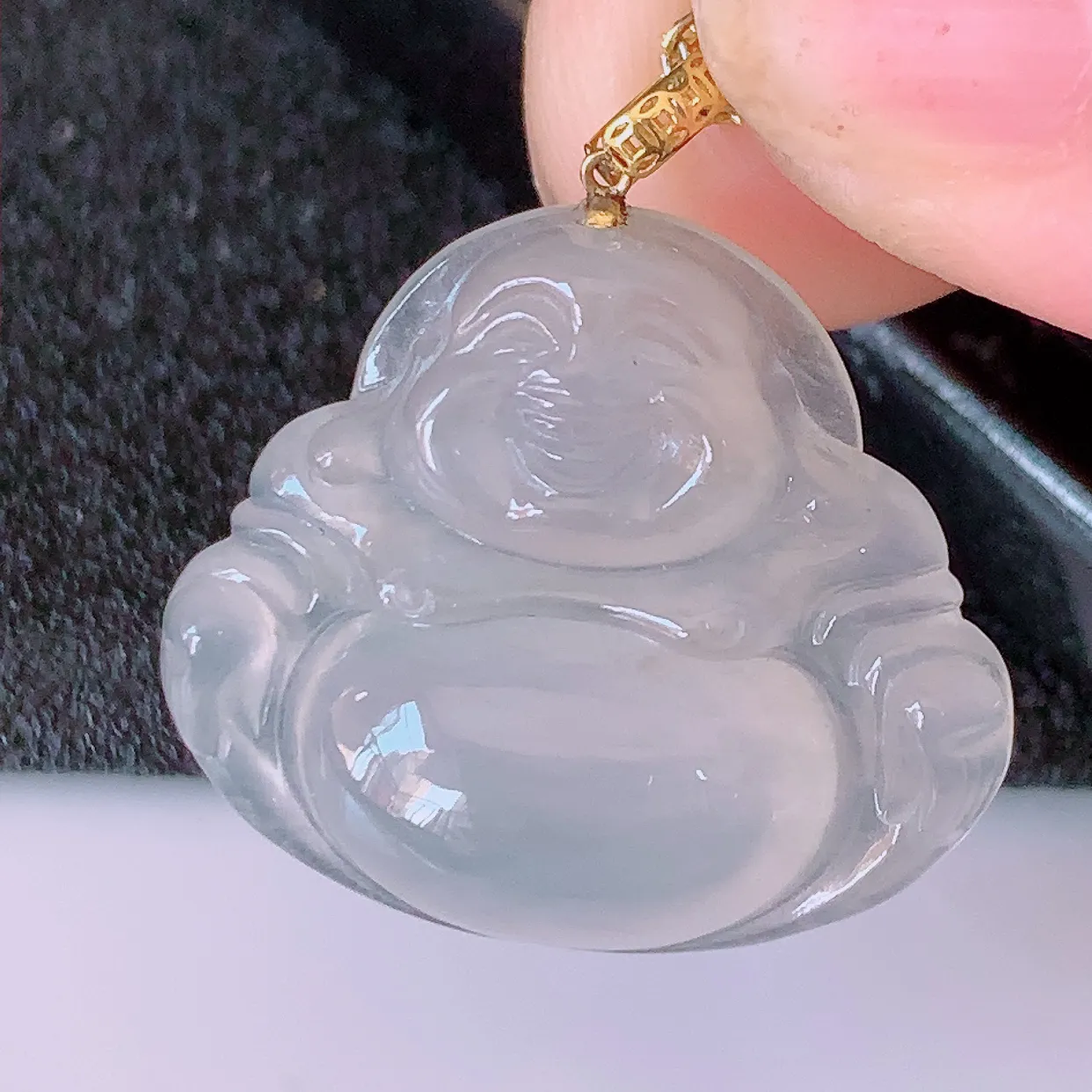 18K金镶嵌冰种翡翠佛公吊坠，玉笑佛，饱满，开脸喜庆，品佳品，配戴优雅迷人！#1.26