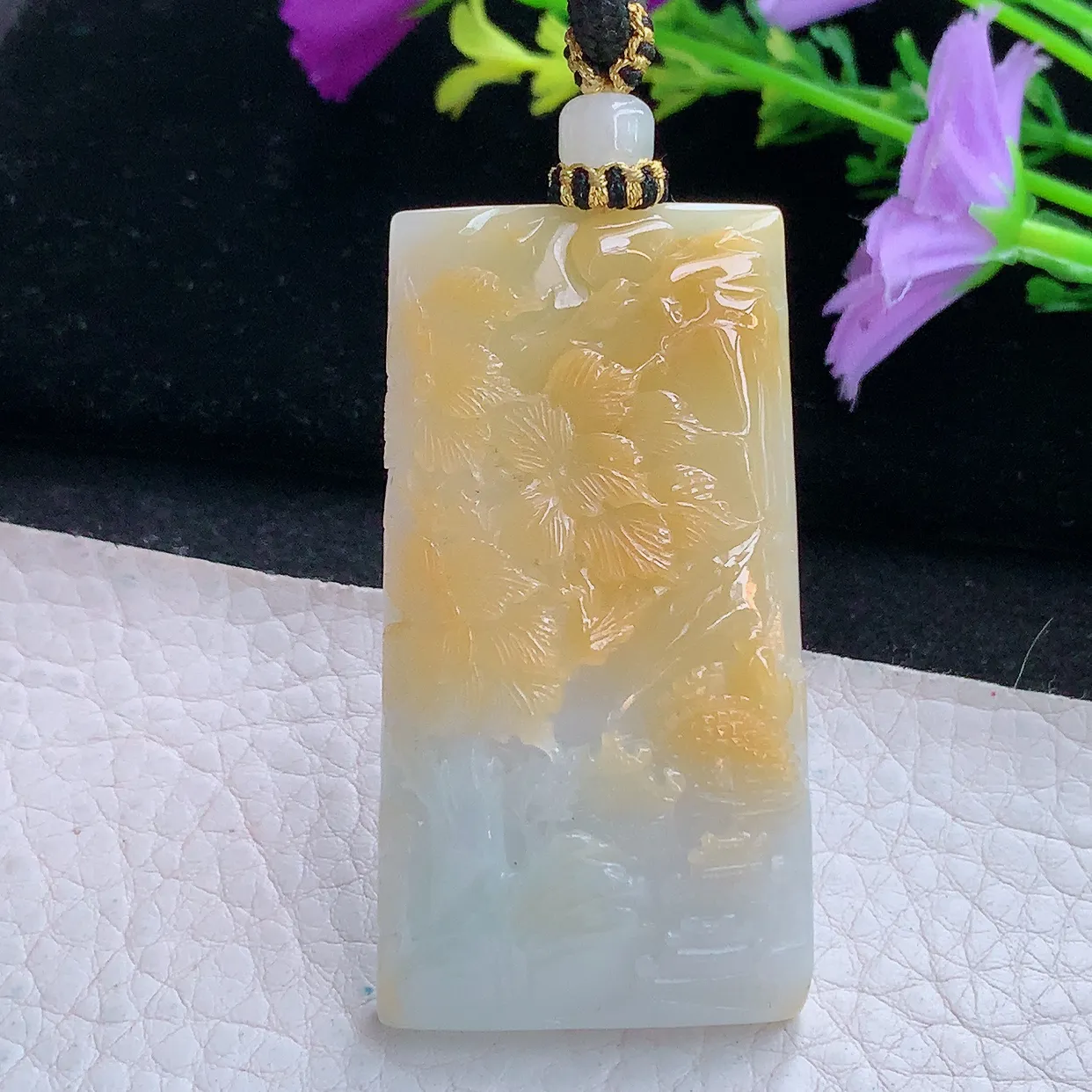 yl实拍56*29.8*9.5缅甸翡翠黄翡山水牌玉坠 锦绣山河项坠