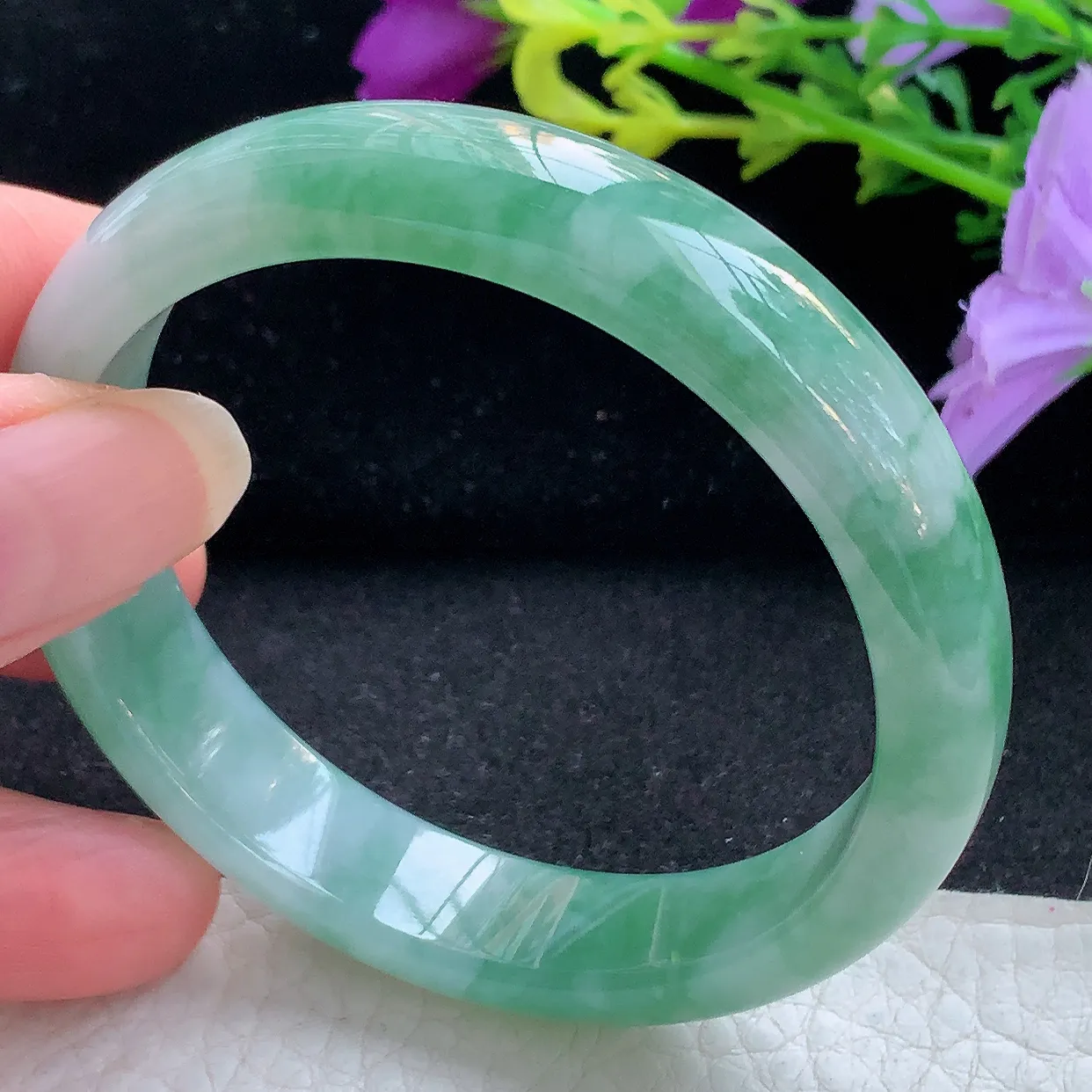 xh实拍53*11.8*6.8平安镯 天然翡翠A货手镯油绿正圈镯 宽边玉镯