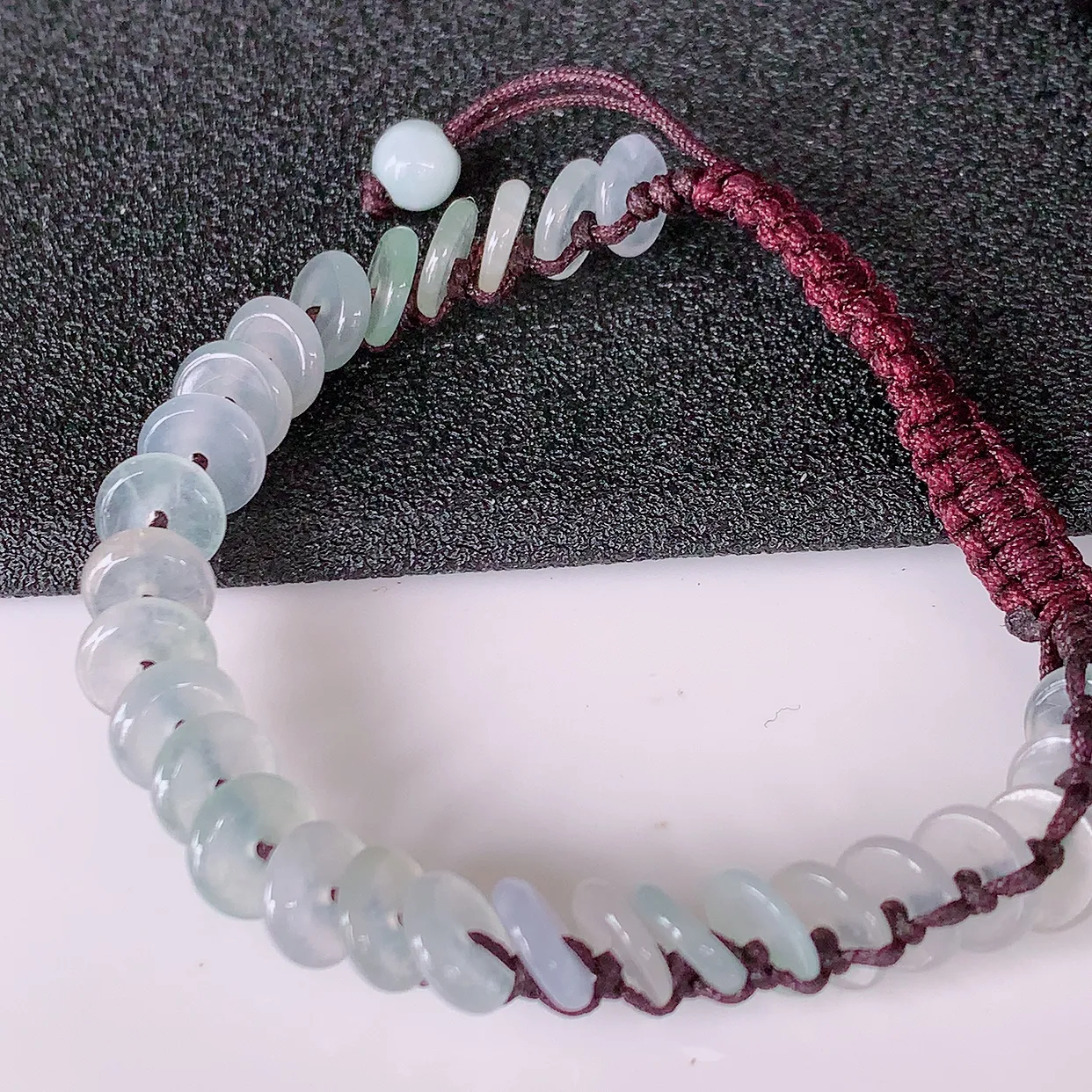 自然光实拍，冰种平安扣翡翠手串手链，种老水足，冰清玉润  颜色漂亮  #49.24取一尺寸7