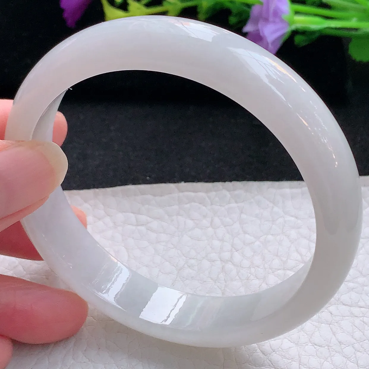 nr大圈口62*13.8*7.5平安镯 天然缅甸翡翠手镯水润宽边白色正圈玉镯子