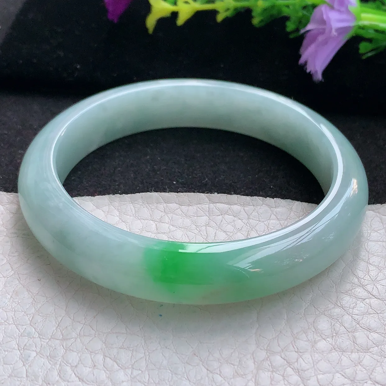 fx实拍58.5*12.2*8.5平安镯 天然翡翠A货手镯飘绿宽边正圈玉镯子