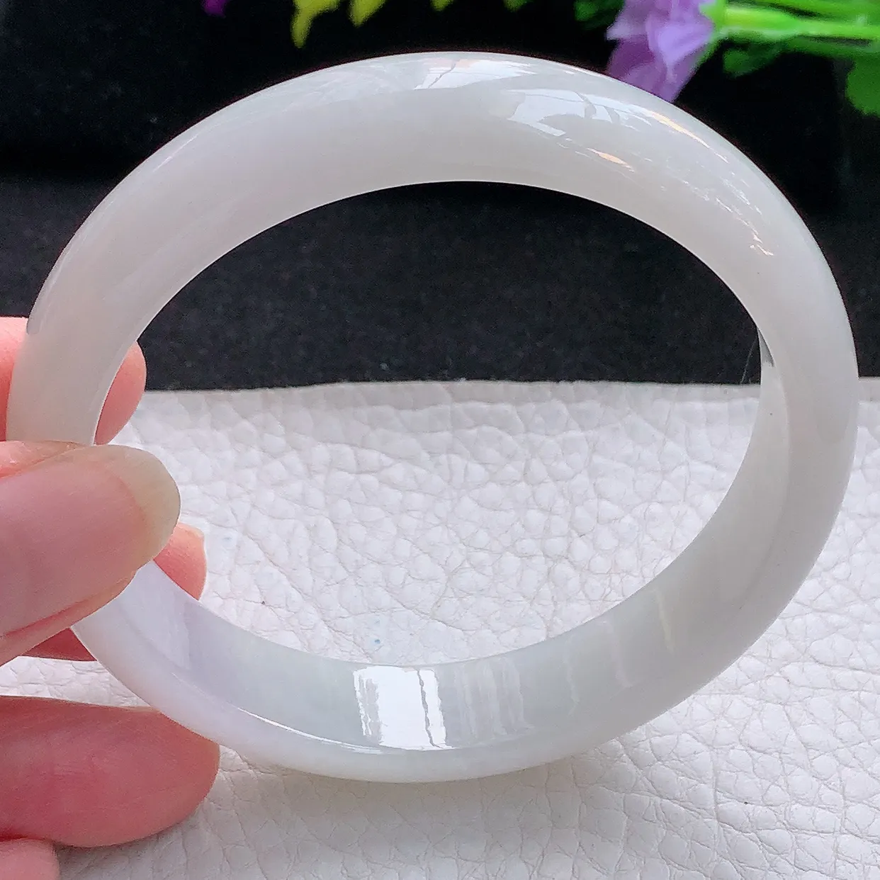 nr大圈口62*13.8*7.5平安镯 天然缅甸翡翠手镯水润宽边白色正圈玉镯子