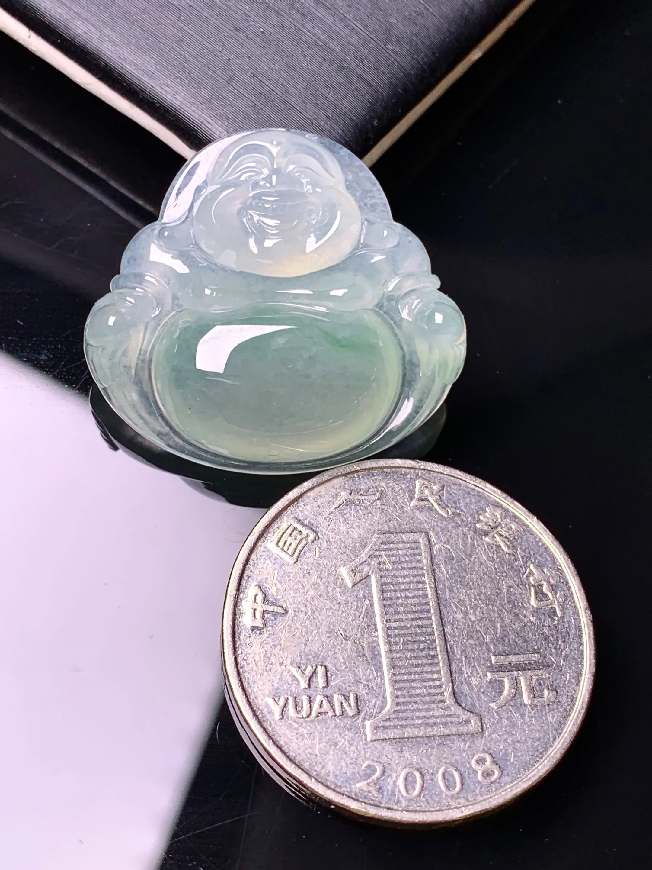 冰种佛公吊坠 玉质细腻 色泽清新艳丽 整体尺寸25*27.3*6.2