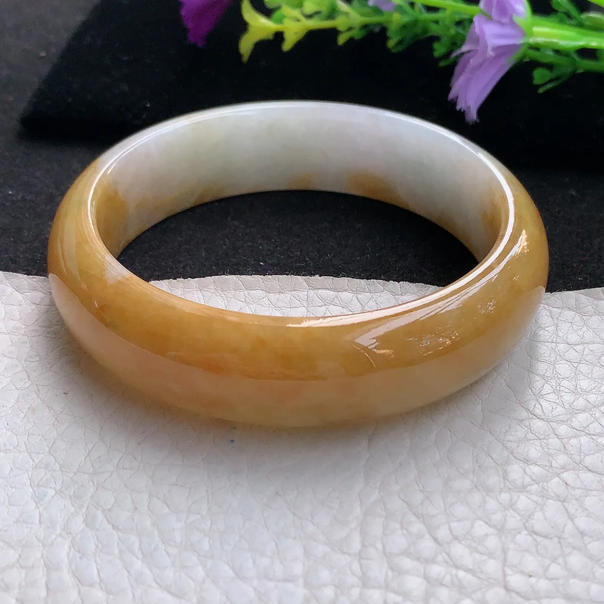 ss大圈口60*16.5*7.8轮胎镯 天然翡翠A货手镯黄翡宽边正圈平安镯