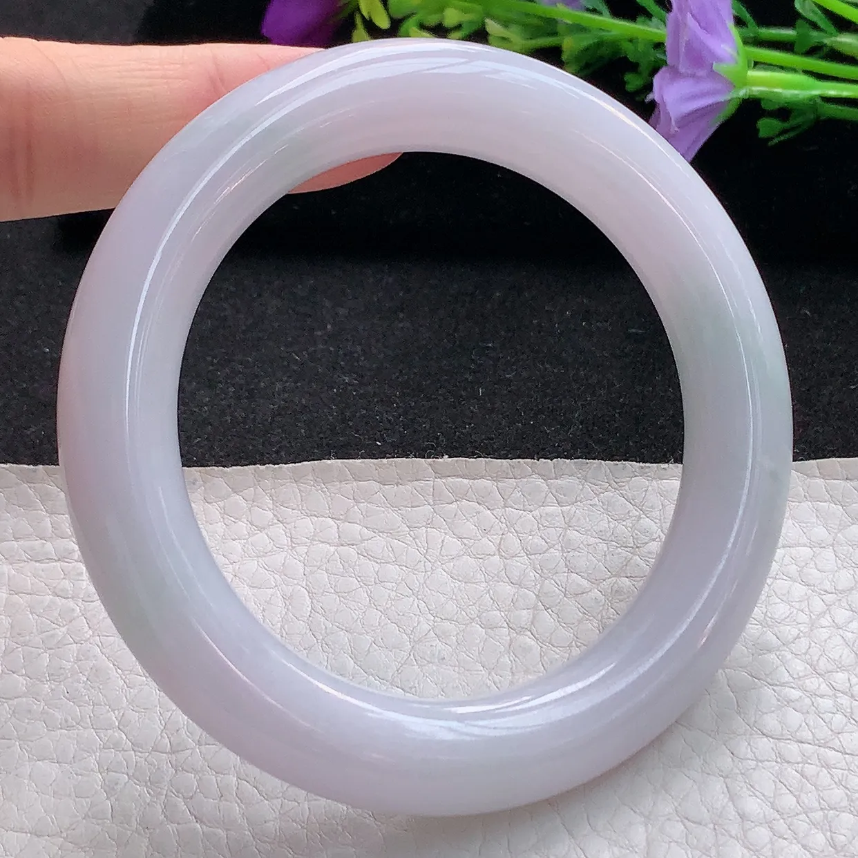 ss大圈口57*11.8圆条镯 天然翡翠A货手镯淡紫福镯