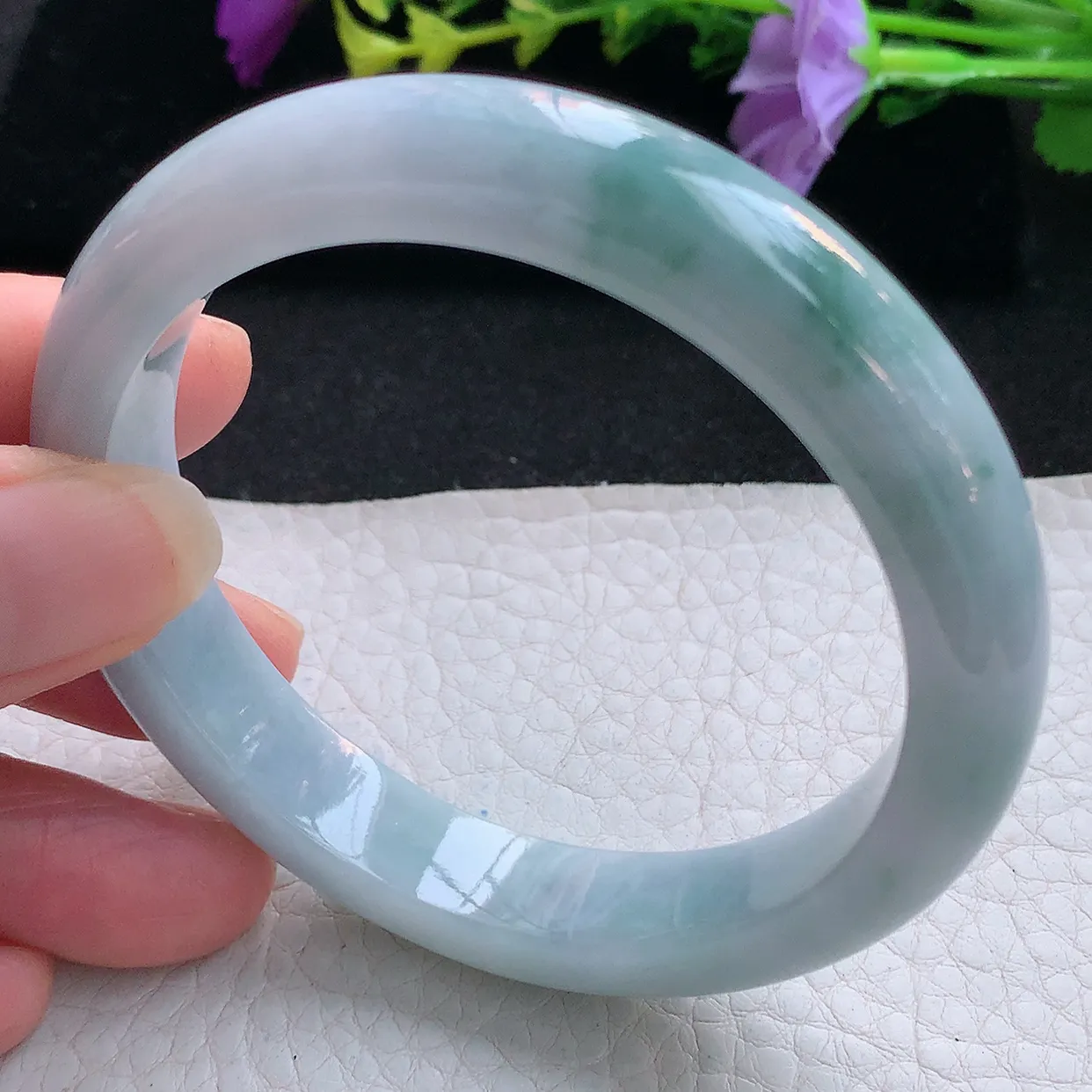 xx实拍56.6*11.5*8平安镯 天然翡翠A货手镯冰润飘花宽边正圈玉镯子