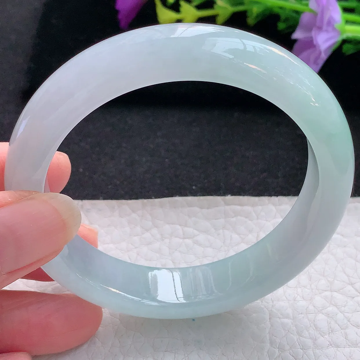 r实拍56.5*13.2*8.3平安镯 天然翡翠A货手镯冰透白月光宽边正圈玉镯子