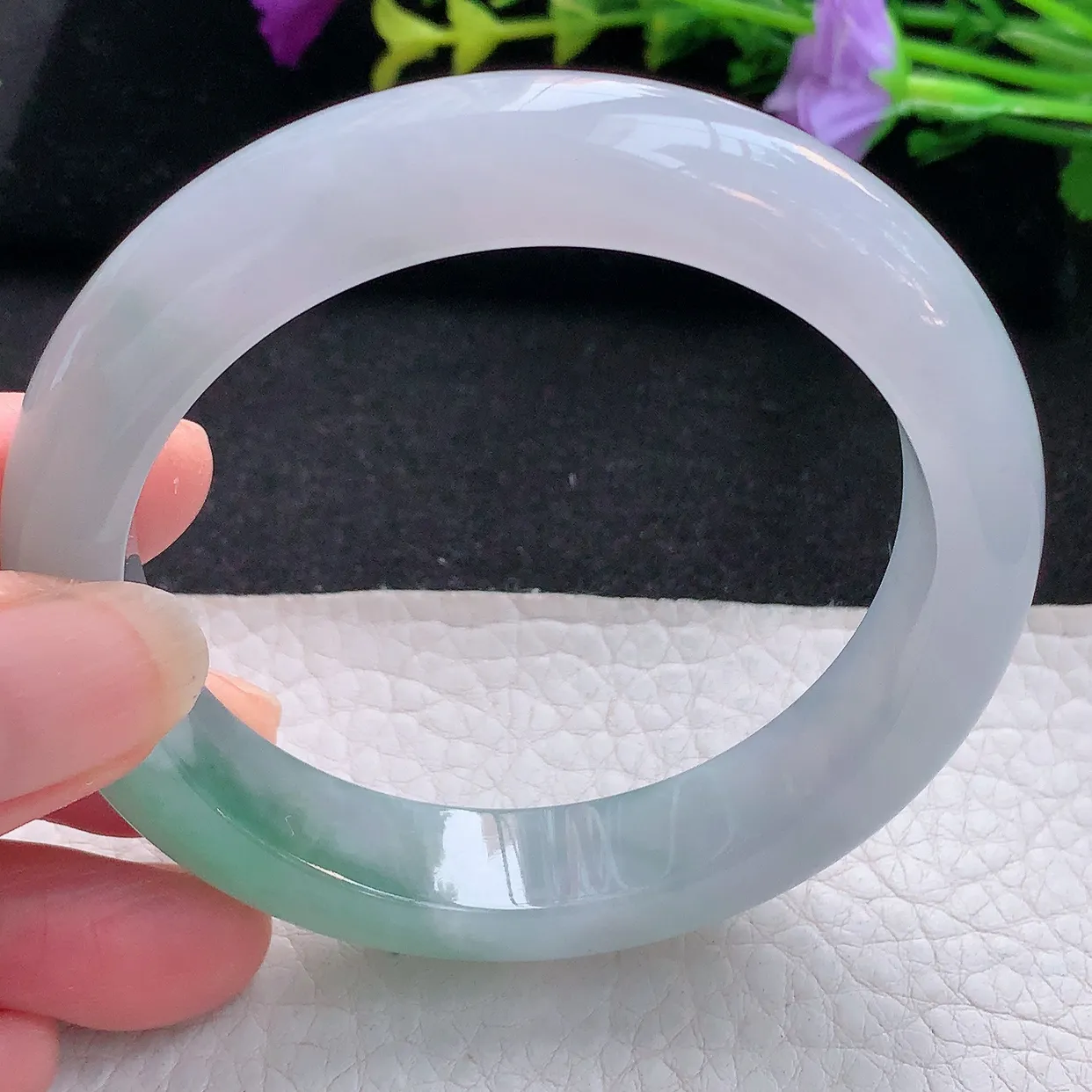 Z实拍56*12.8*8.8平安镯 天然翡翠A货手镯冰润宽边玉镯半山半水镯子