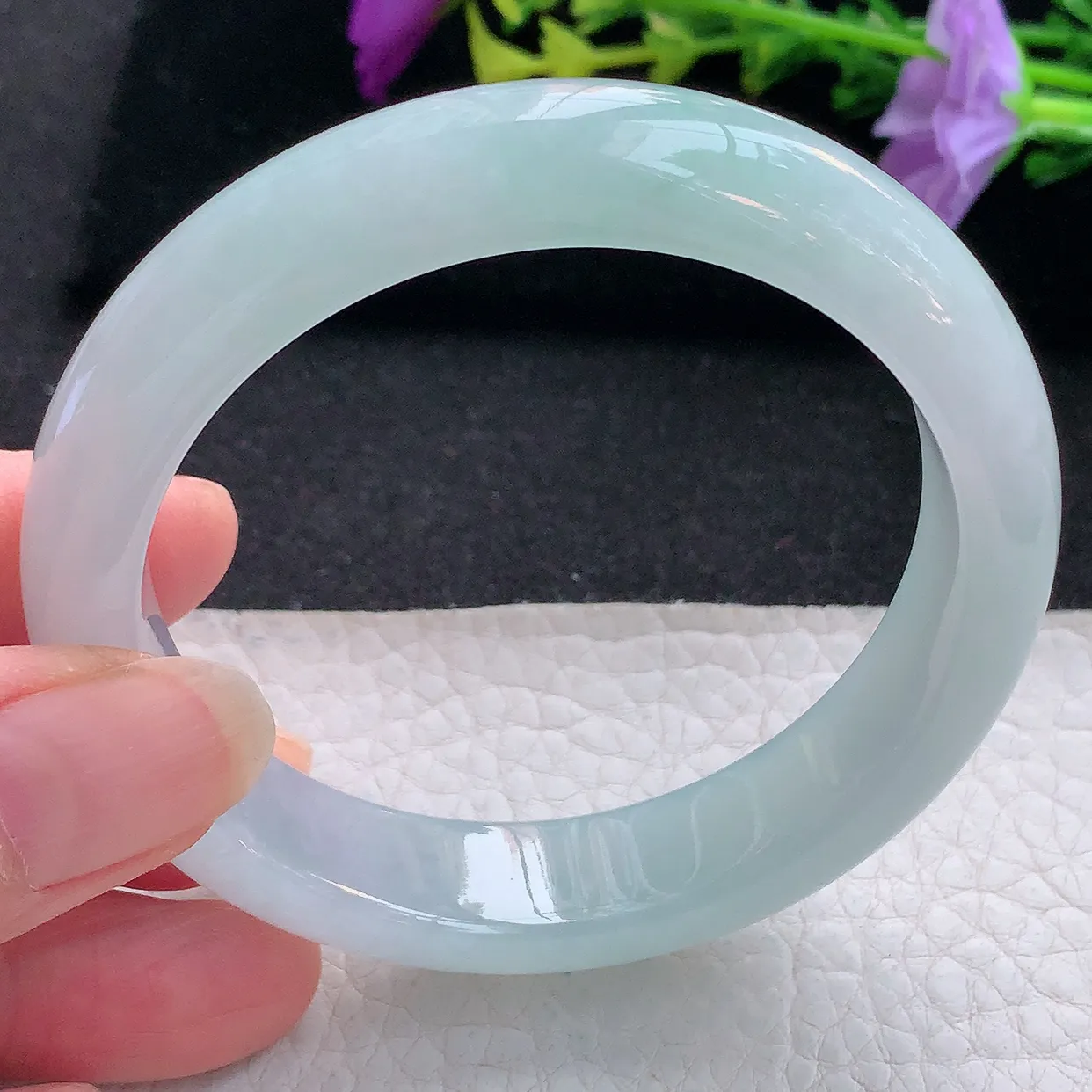 r实拍56.5*13.2*8.3平安镯 天然翡翠A货手镯冰透白月光宽边正圈玉镯子